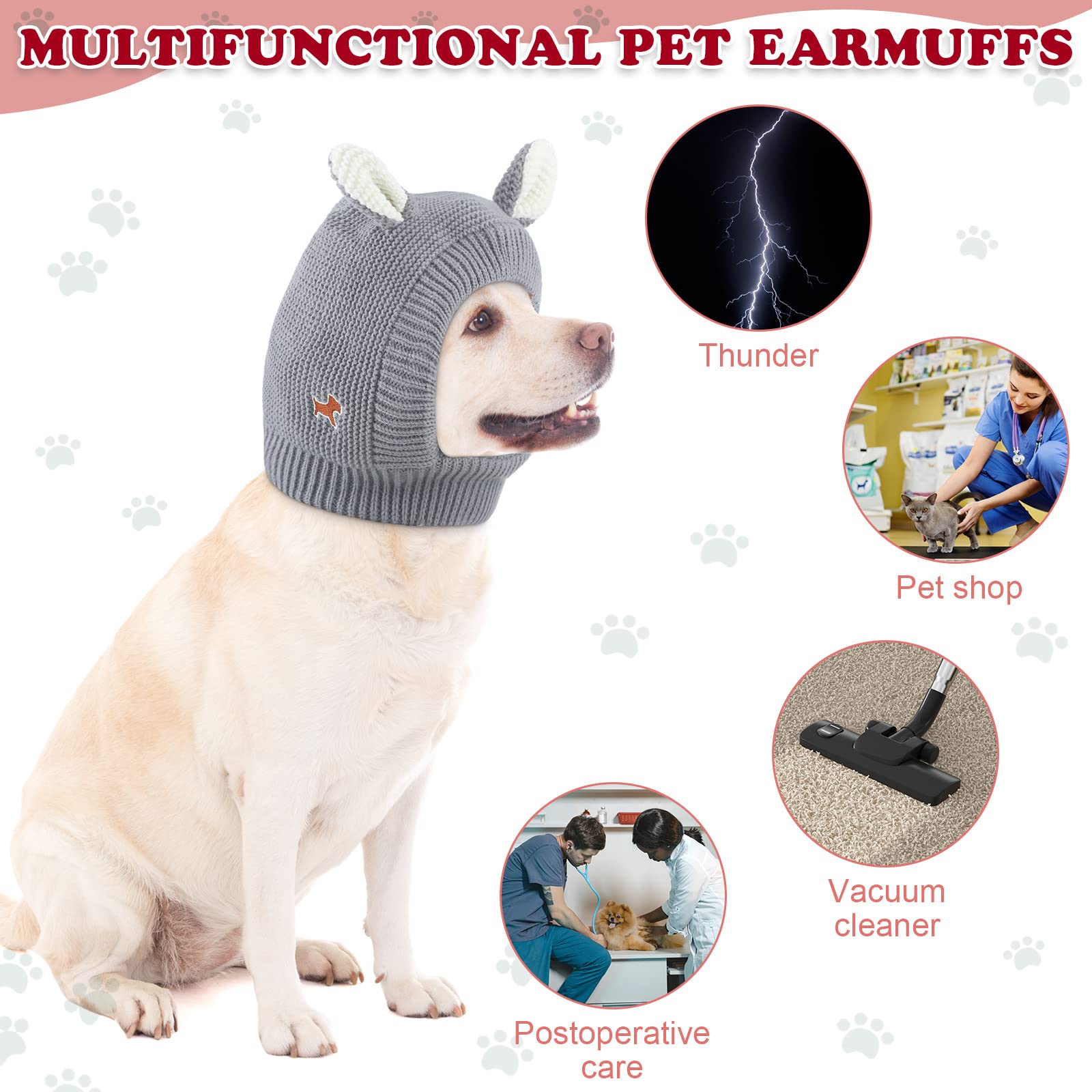 Frienda Quiet Ears For Dogs, Dog Ear Muffs Noise Protection Knitted Dog Hats Pet Ears Warm Dog Ear Cover Winter Hat Dog Snood He