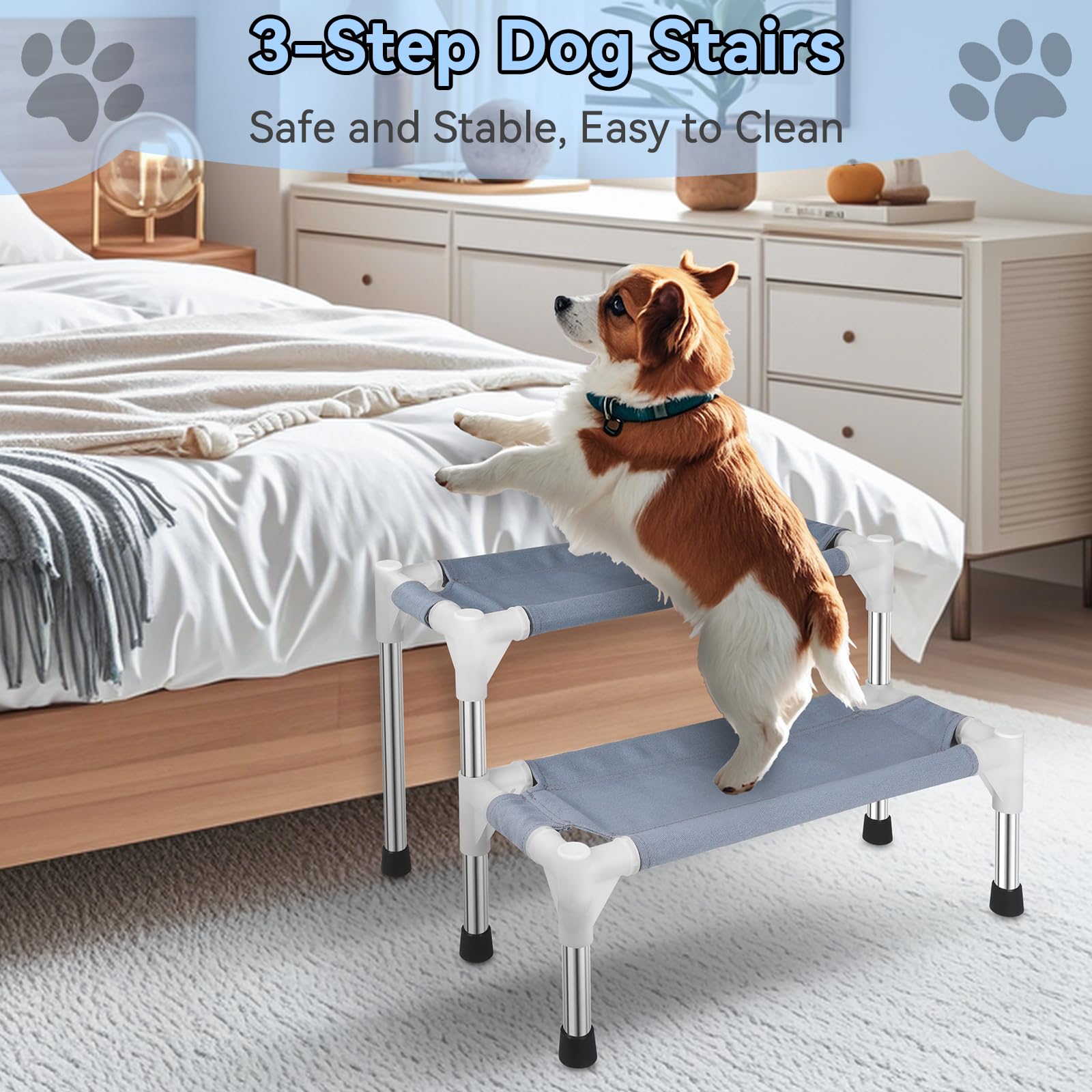 Makerfire Dog Stairs For Small Dogs (2-Step), Dog Steps For Bed/Couch, Pet Stairs For Dogs To Get On Bed