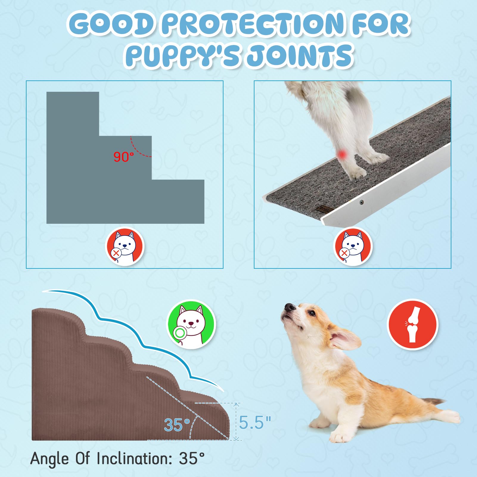 Yiruka Dog Steps, 4-Step Dog Ramp and Steps for High Beds and Sofa, Non-Slip Pet Stairs, Removable and Easy to Clean Pet Stairs,