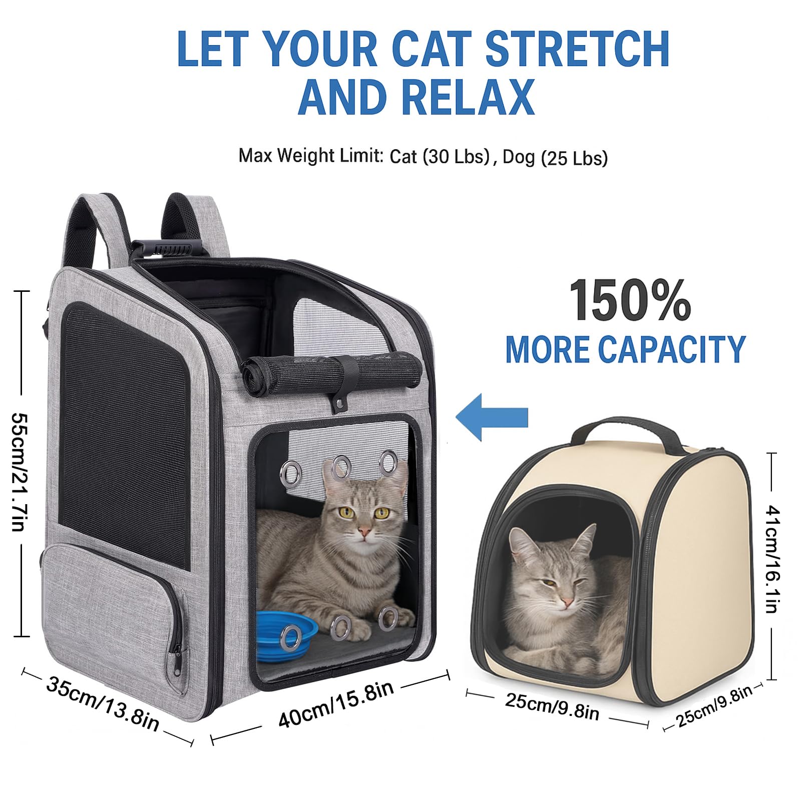 Versmelo Extra Large Pet Carrier Backpack Cats Under 30 Lbs, For Dogs Puppies Rabbits Other Animals Under 25 Lbs, Ventilated Des