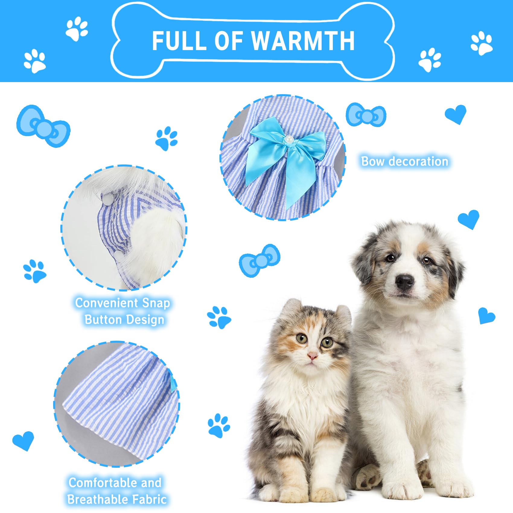 Tapbull Dog Dresses, Fashionable Pet Dog Clothes, Cute Cat Birthday Dress Outfit (Blue/Red/Pink/Pink-Blue/Yellow-Blue 5-Pack), L