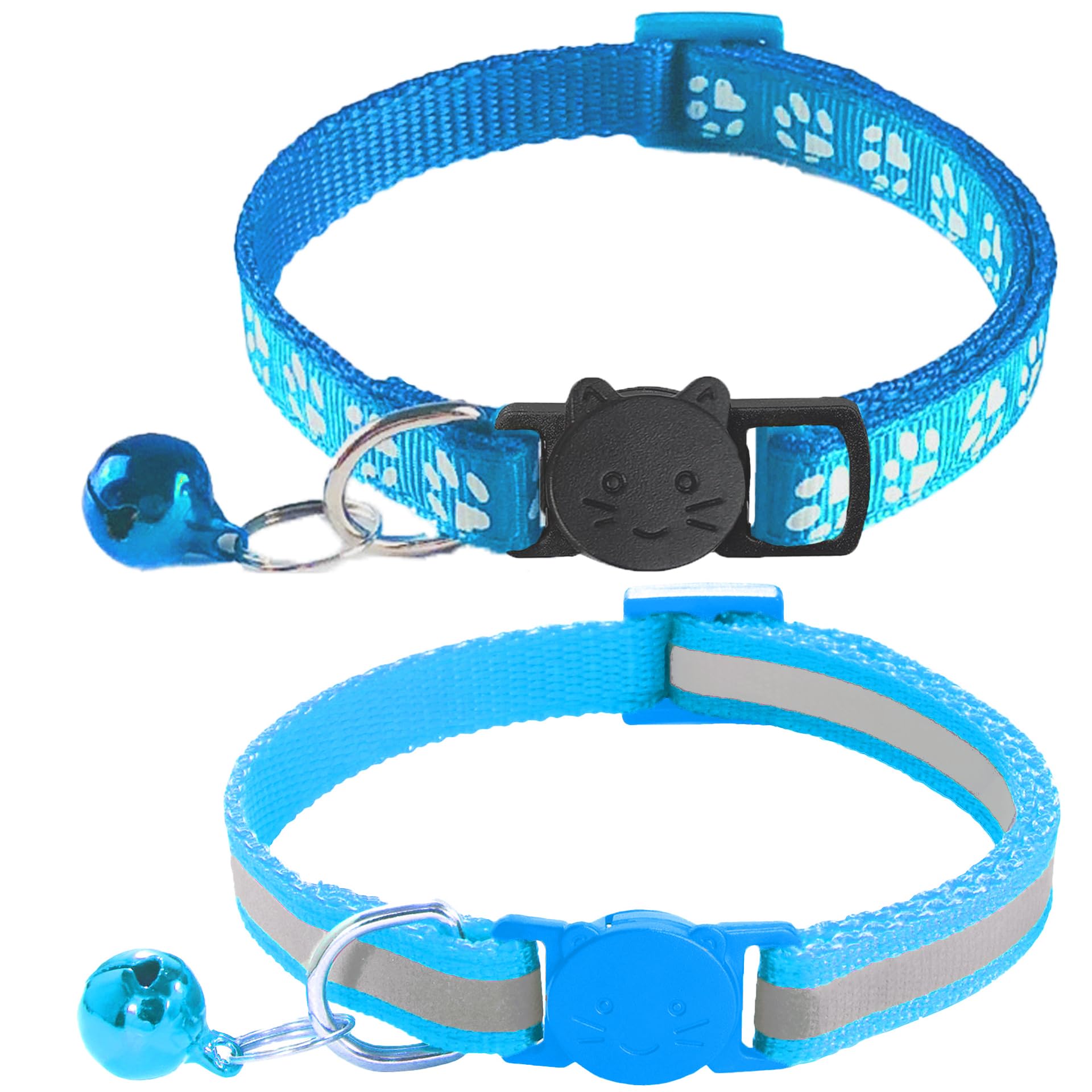 zulinlong 2 Pack Breakaway Cat Collars with Bells, Reflective Design and Claw Print Design, Safety Buckle Kitten Collars Adjusta
