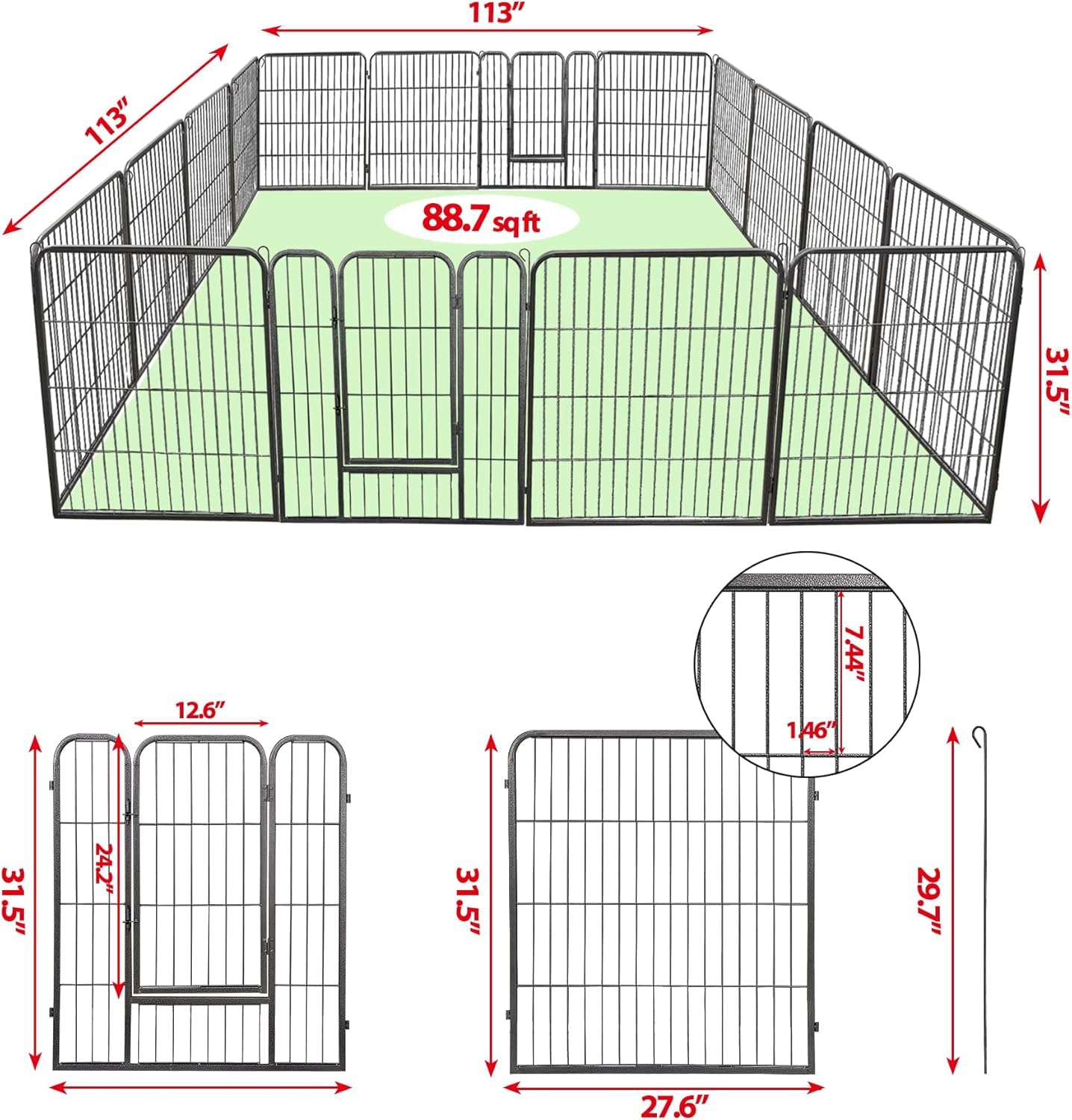 Lemy 16 Panels 32 In Pet Playpen Heavy Duty Metal Dog Exercise Fence Barrier,Outdoor & Indoor Foldable Pet Exericse Pen W/Door,B