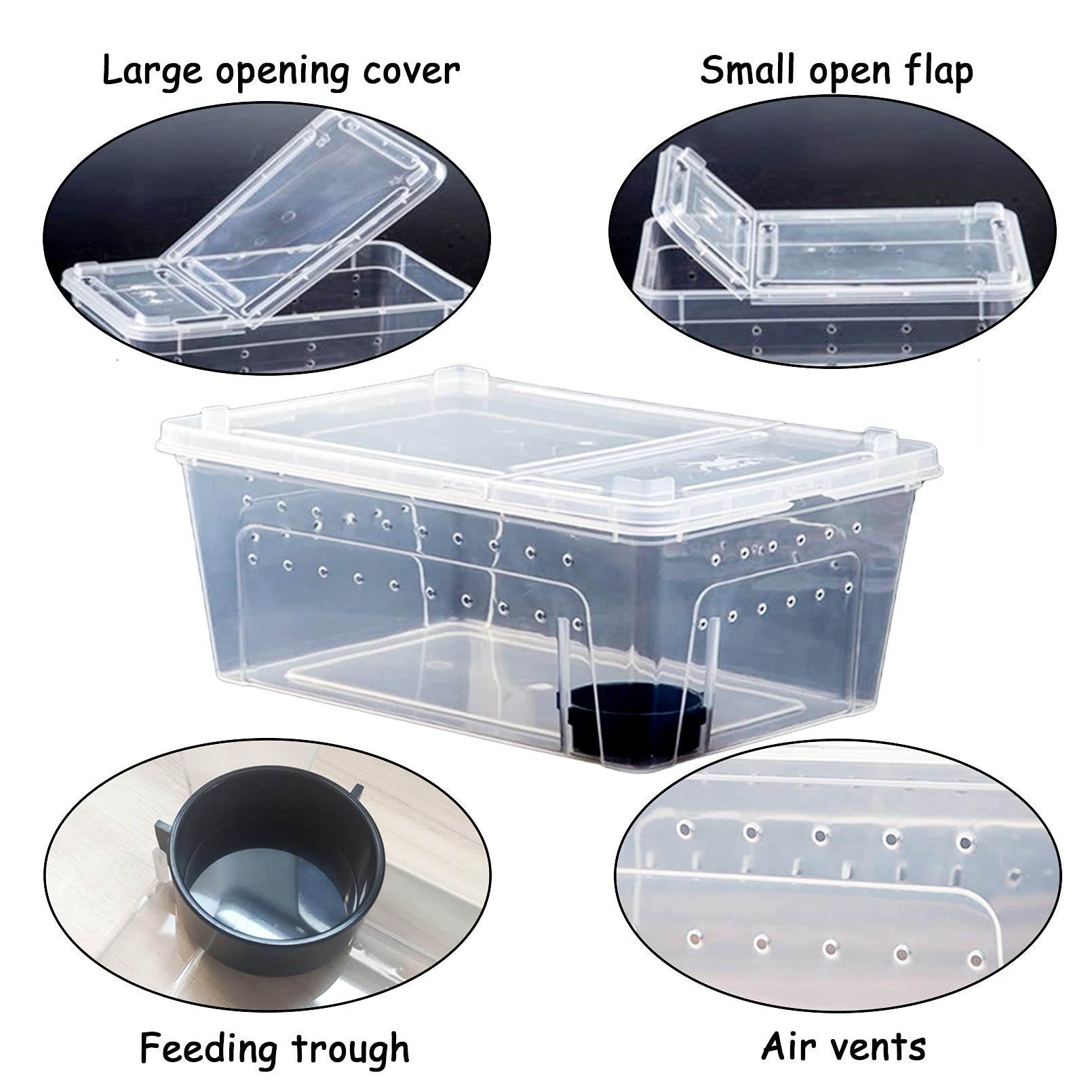 Hamiledyi 2Pcs Reptile Feeding Box Snake Breeding Box Transparent Animal Habitat Cage Portable Plastic Turtle Transport Container For Bearded Dragon Lizard Spider Frog Scorpion Gecko 12.6 X 8.6 X 5.9
