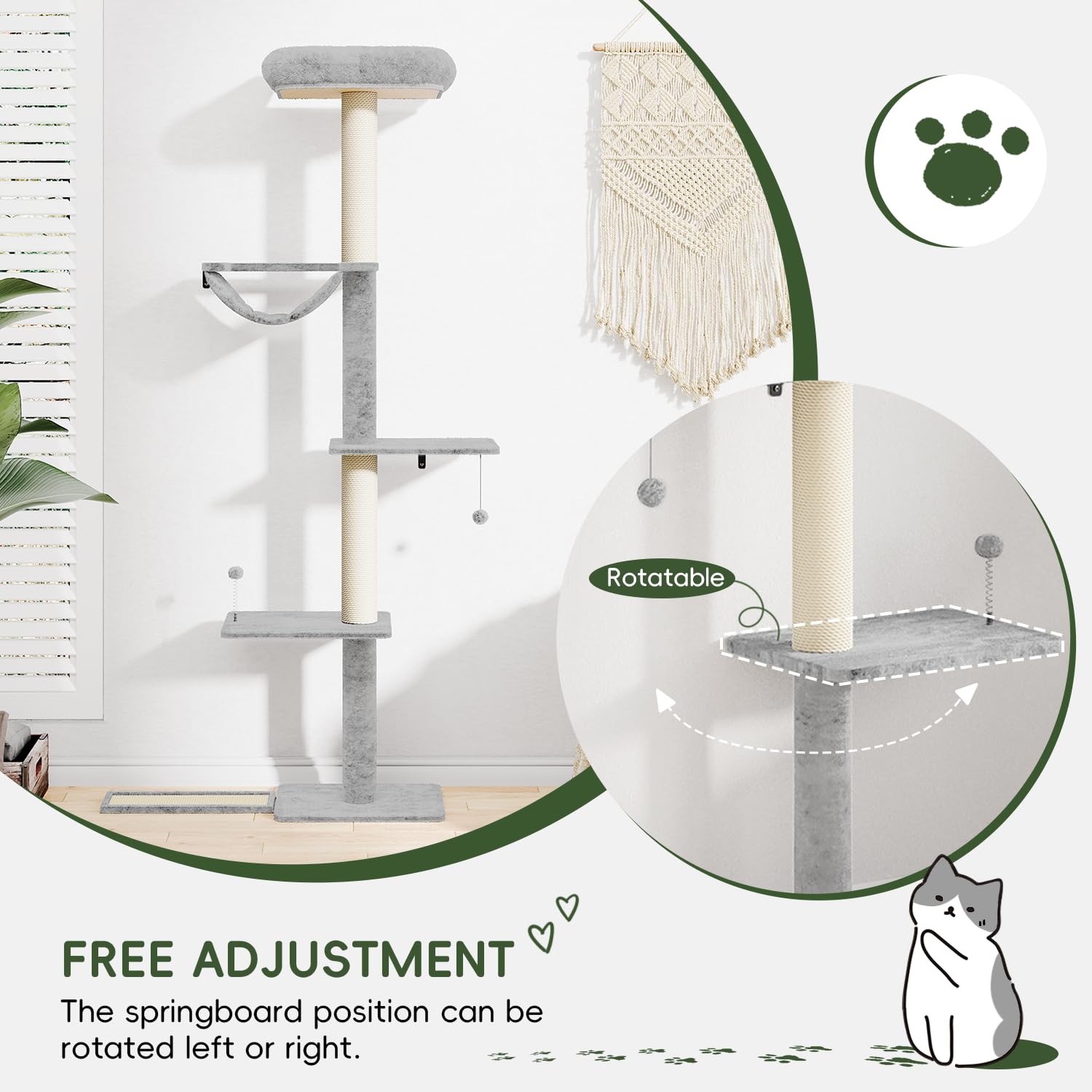 NUNU LAB Wall Mounted Cat Climber Set, Wall Furniture Set, DIY Wall/Window Shelves, Scratching Post, Comfortable Bed, Cat Shelve