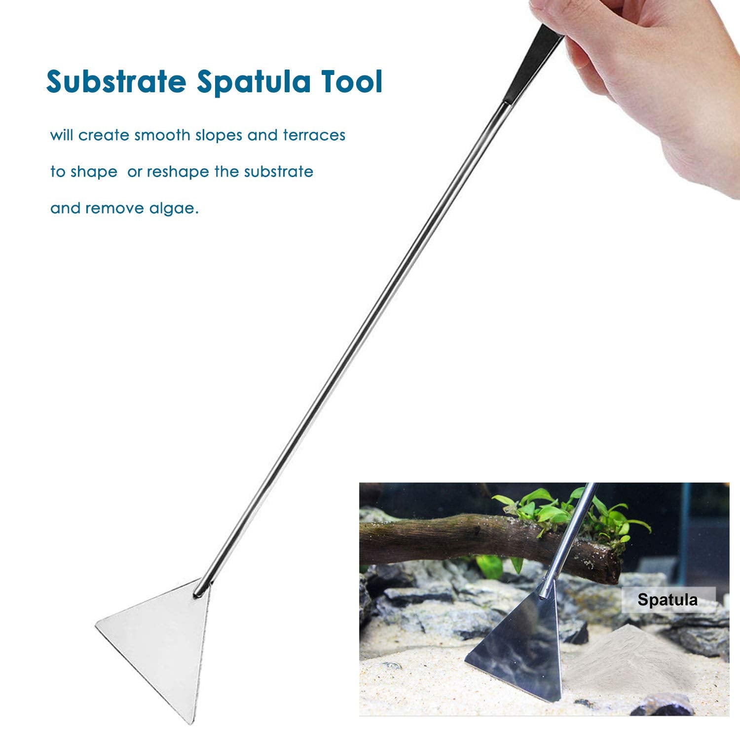 Capetsma Aquascape Long Stainless Steel Plant Tools Set - Aquarium Tweezers, Scissors, Spatula, Algae Scrapers - Fish Tank Cleaning Kit