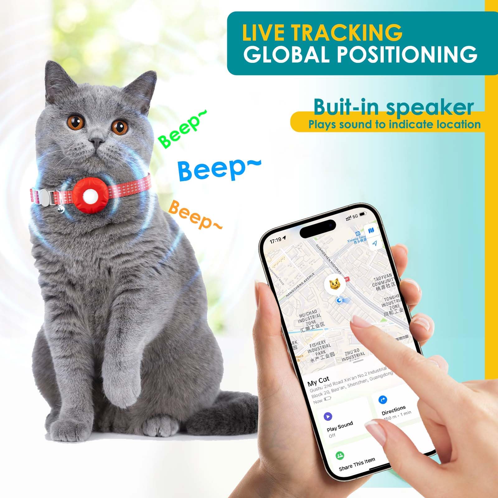 ZFSJTAG GPS Tracker for Cats, Cat Tracker Compatible with Apple Find My App (Only iOS), No Monthly Fee, Waterproof (White Tracke