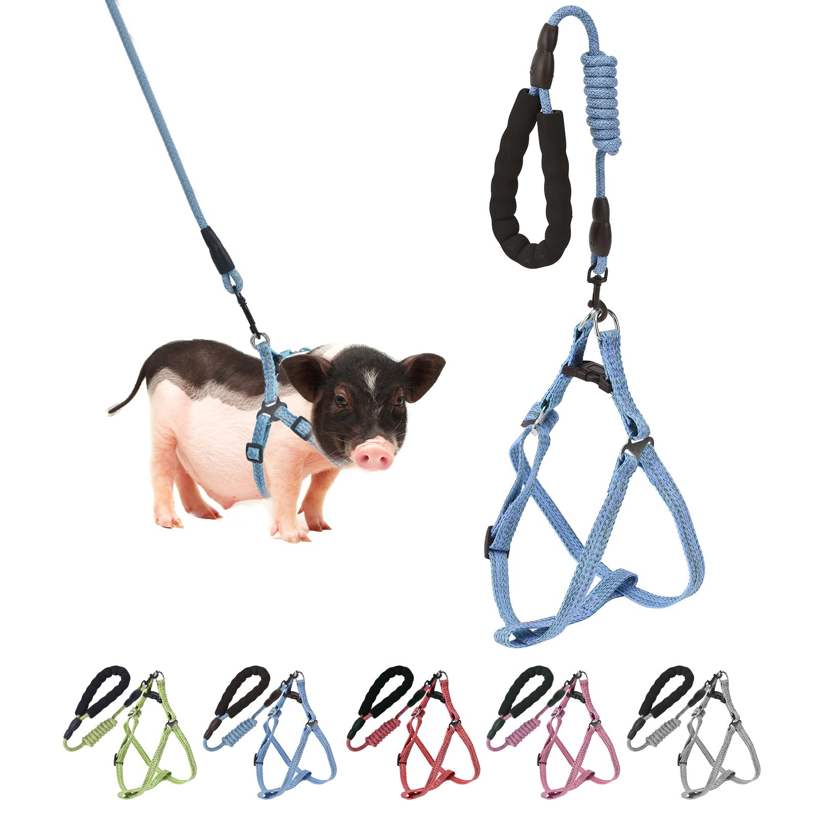 Mini Pig Harness, Adjustable Small Pig Harness With Leash Infinity Style Lead And Soft Foam Handle For Small To Medium Pet Pigs 
