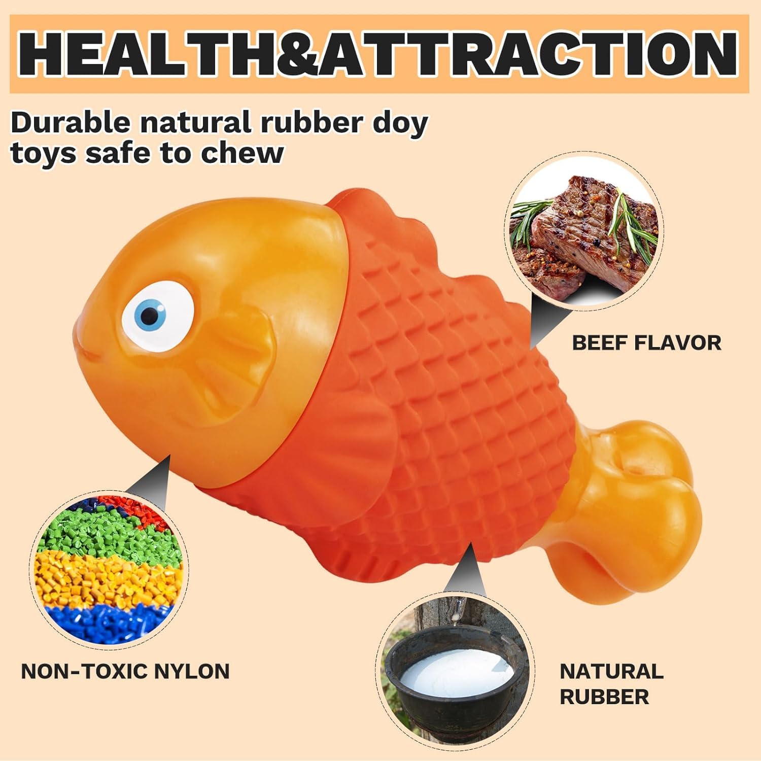 WinTour Indestructible Dog Toys for Aggressive Chewers, Durable Nylon, Squeaky, for Medium & Large Breeds, Orange, Model WTOF01
