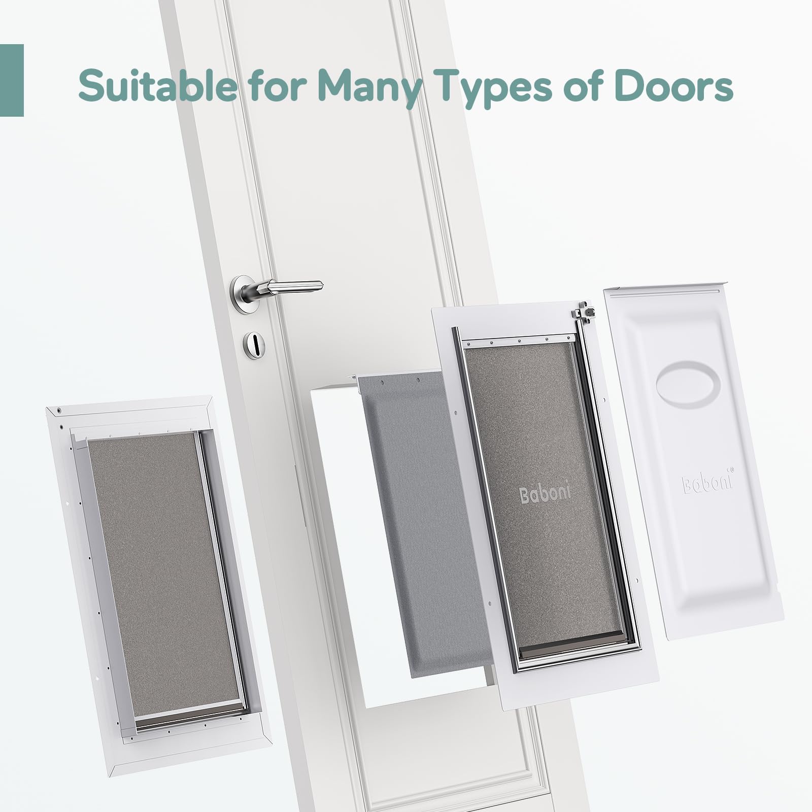 Baboni 3-Flaps Pet Door For Interior And Exterior Doors, Steel Frame And Telescoping Tunnel, Strong And Durable Dog Door (Pets U