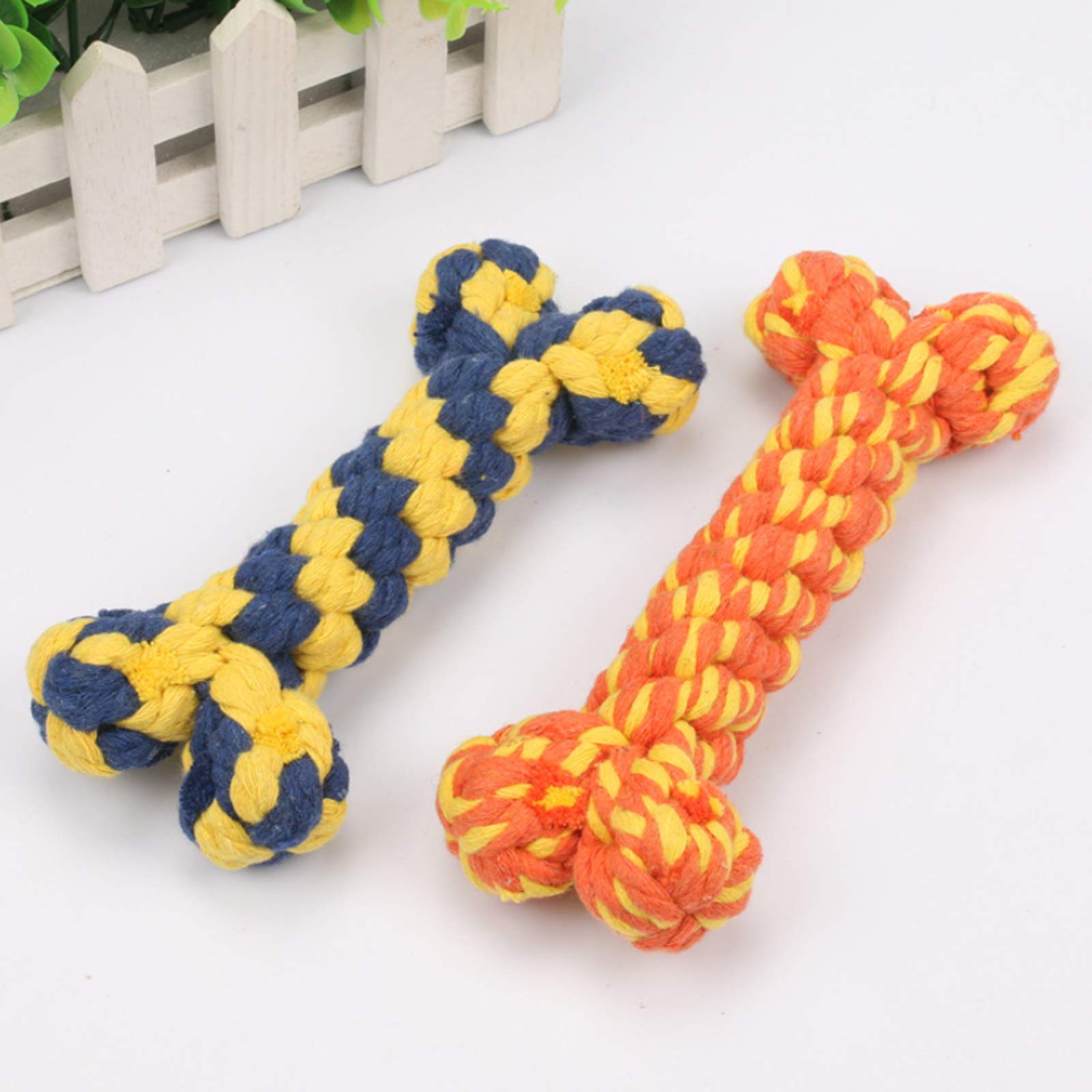 HESUILONG Dog Rope Toy Dog Toy Bone Pet Teeth Cleaning Toy 2 Pieces Toys for Puppies Handmade Gift for Dog(Bone)