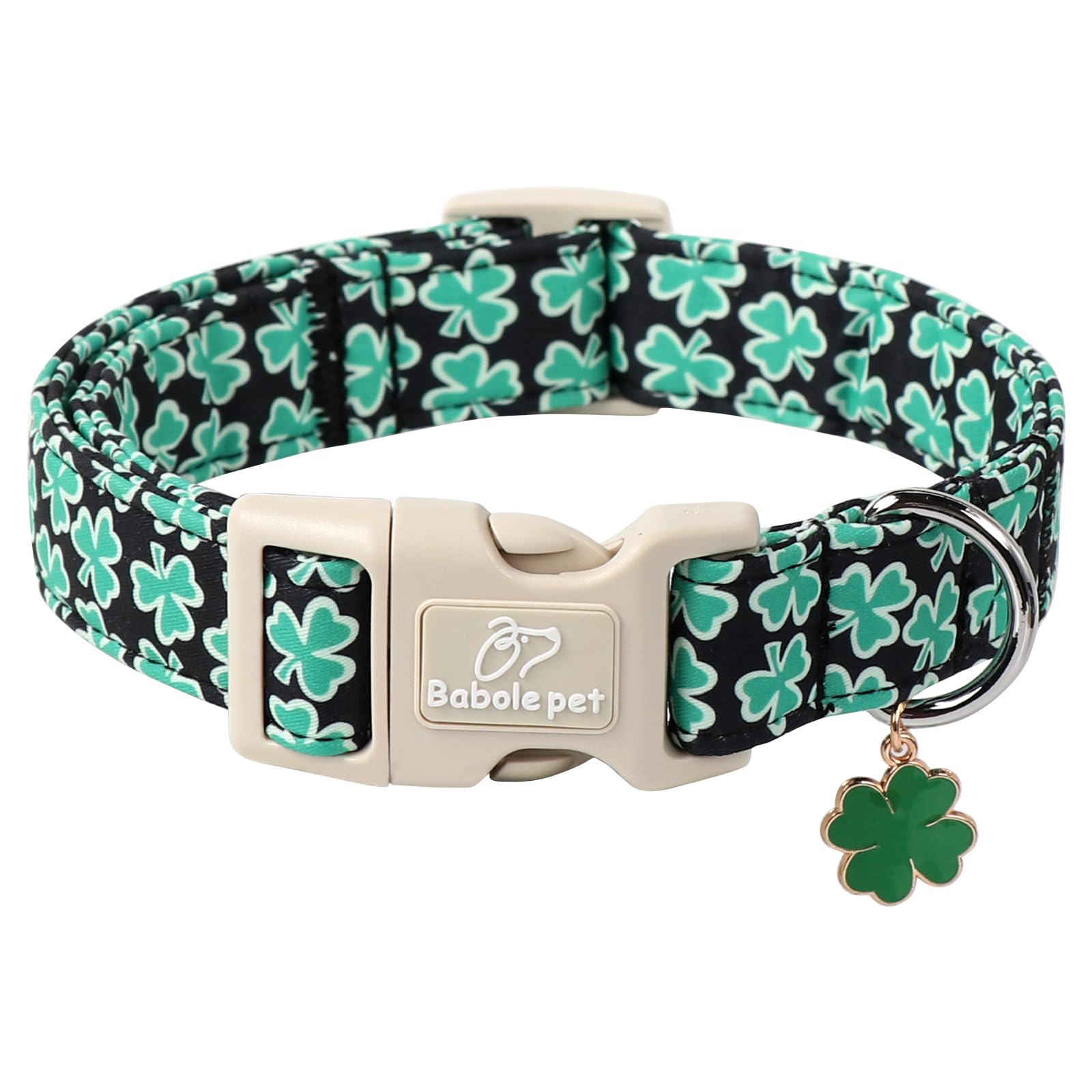 Babole Pet St Patricks Day Clover Dog Collar, Lucky Shamrock Dog Collars, Adjustable Cute Trefoil Dog Collar with Quick Release 