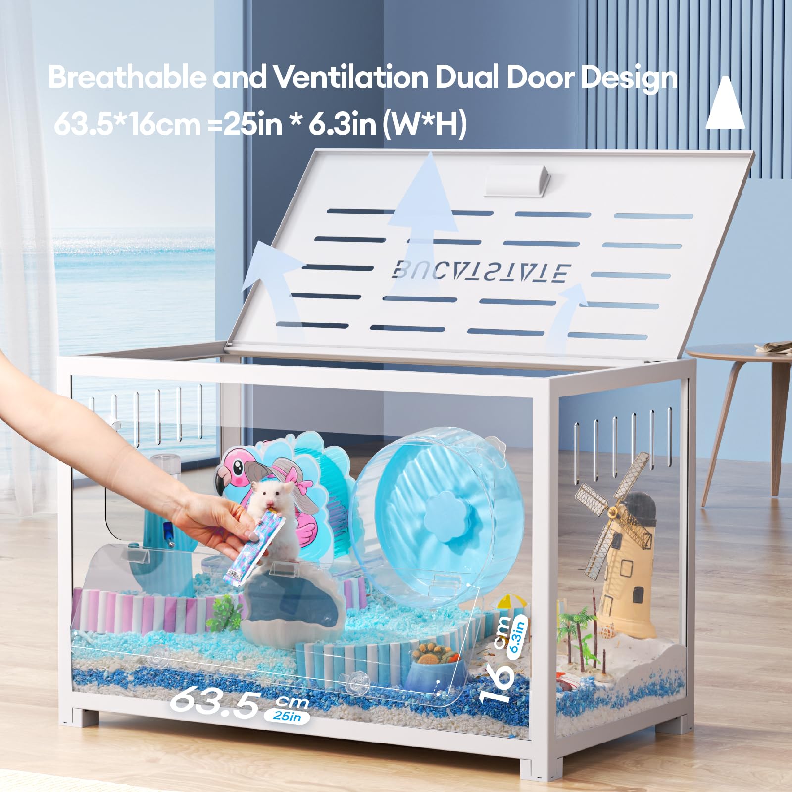 Bucatstate Hamster Cage Metal 2.0 - Small Animal Habitats Large Stackable With Top Access Easy Assemble 31.4L*17.6W*20H Inches D