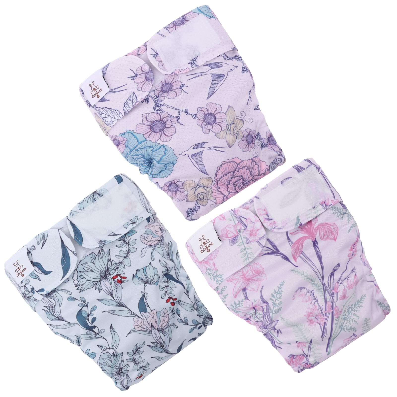 Cutebone Washable Dog Diapers Female No Tail Hole 3 Pack Reusable Doggie Period Training Pants For Docked-Tail Frenchie French Bulldog Boston Terrier Without Tail Wwd16S