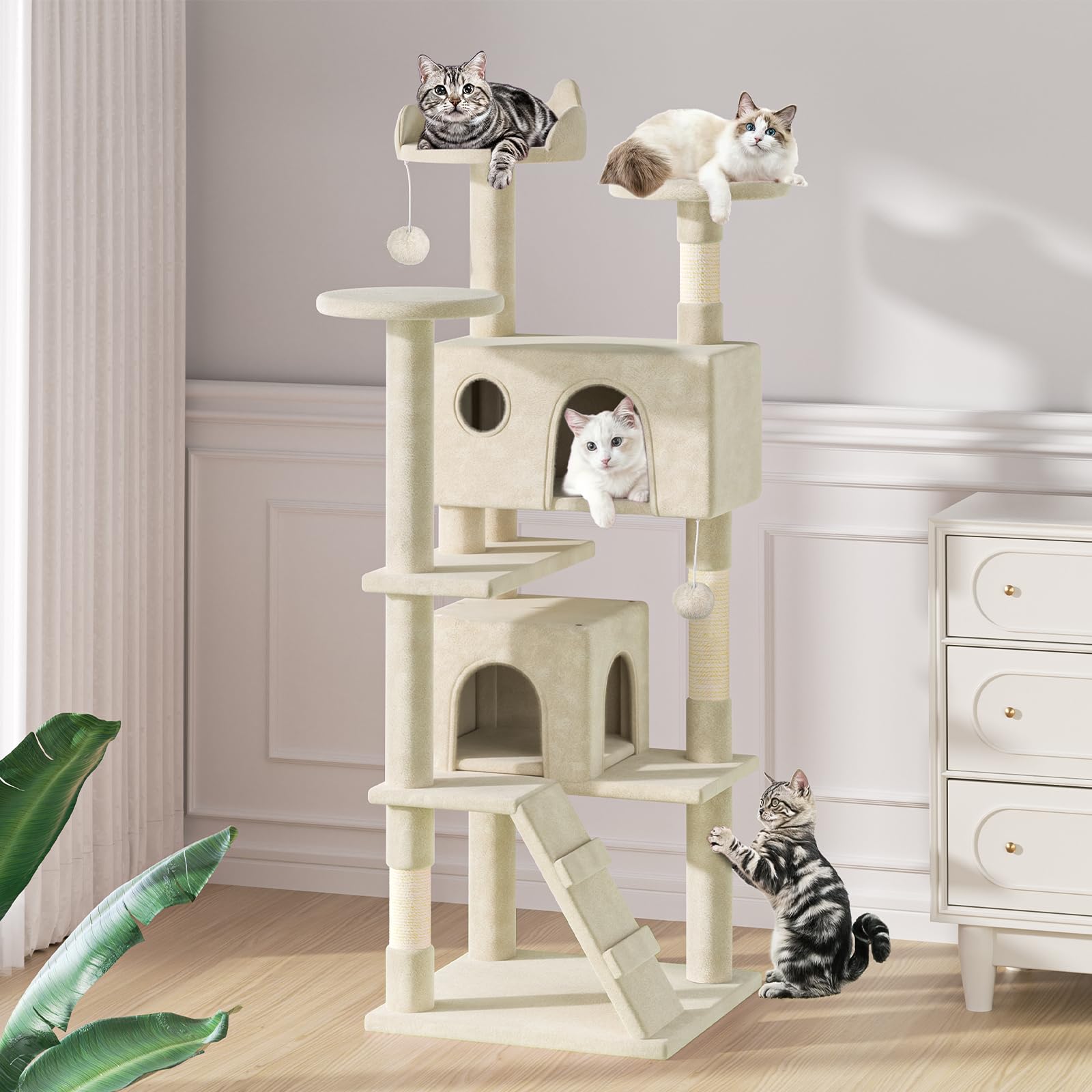 MoNiBloom Cat Tree, 70 Inch Cat Tree Tower with 2 Condo, Tall Cat Tower with Scratching Post, Cat Climbing Tower, Cat Tree for I