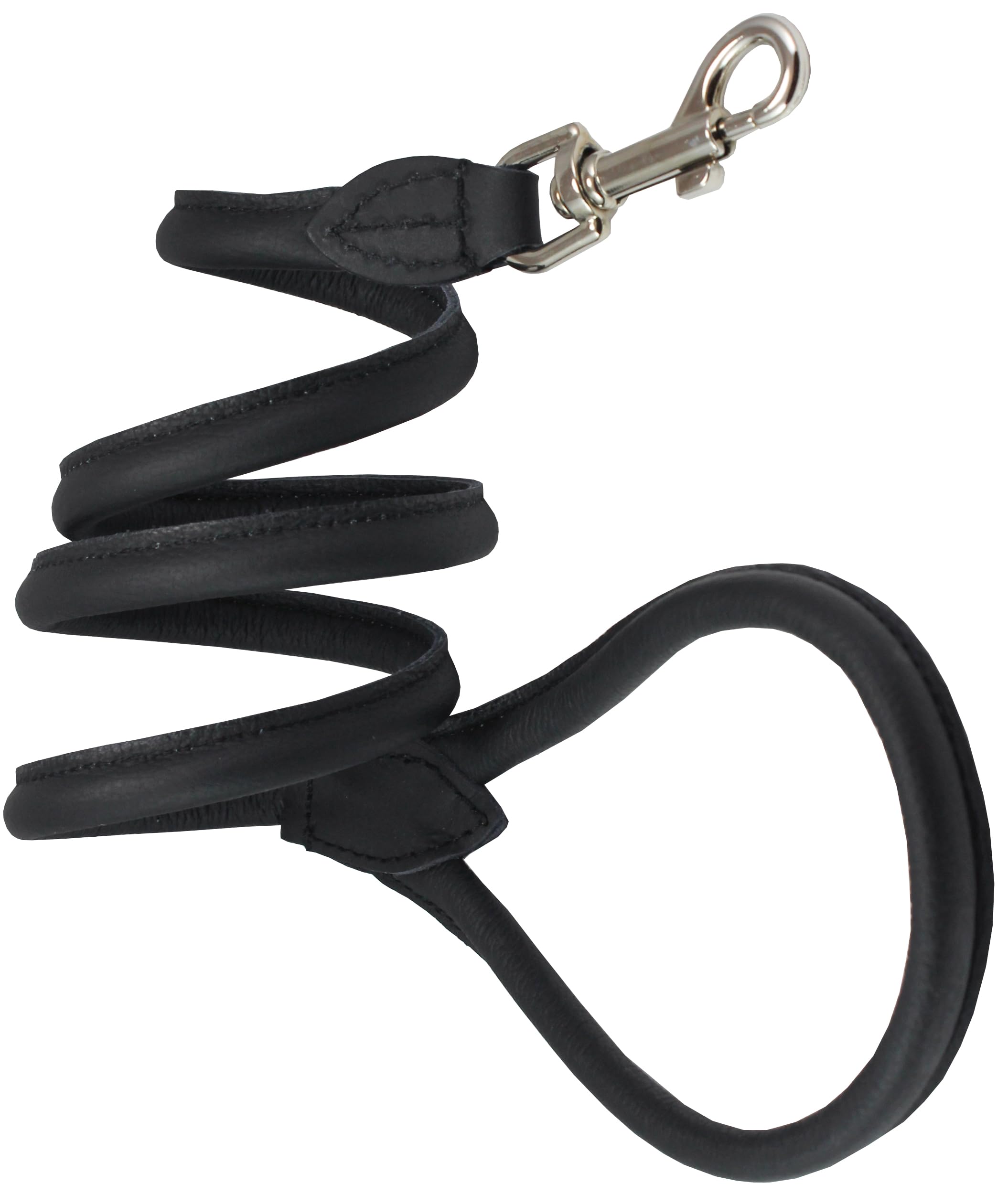 Dogs My Love 4Ft Long Round Genuine Rolled Leather Dog Leash Black (Medium: 7/16')
