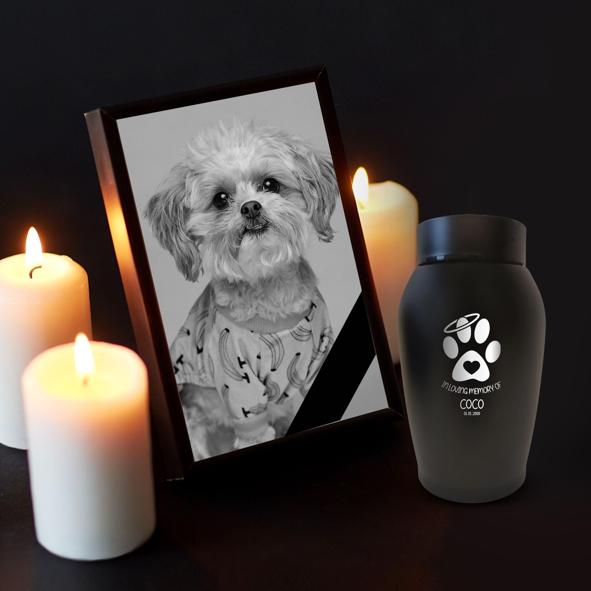 Merchsalad Custom Small Keepsake Urn Engraved With Pet Name, Date, And Dog Design - 5.2'' Black Powder Coated Steel Cremation Ur