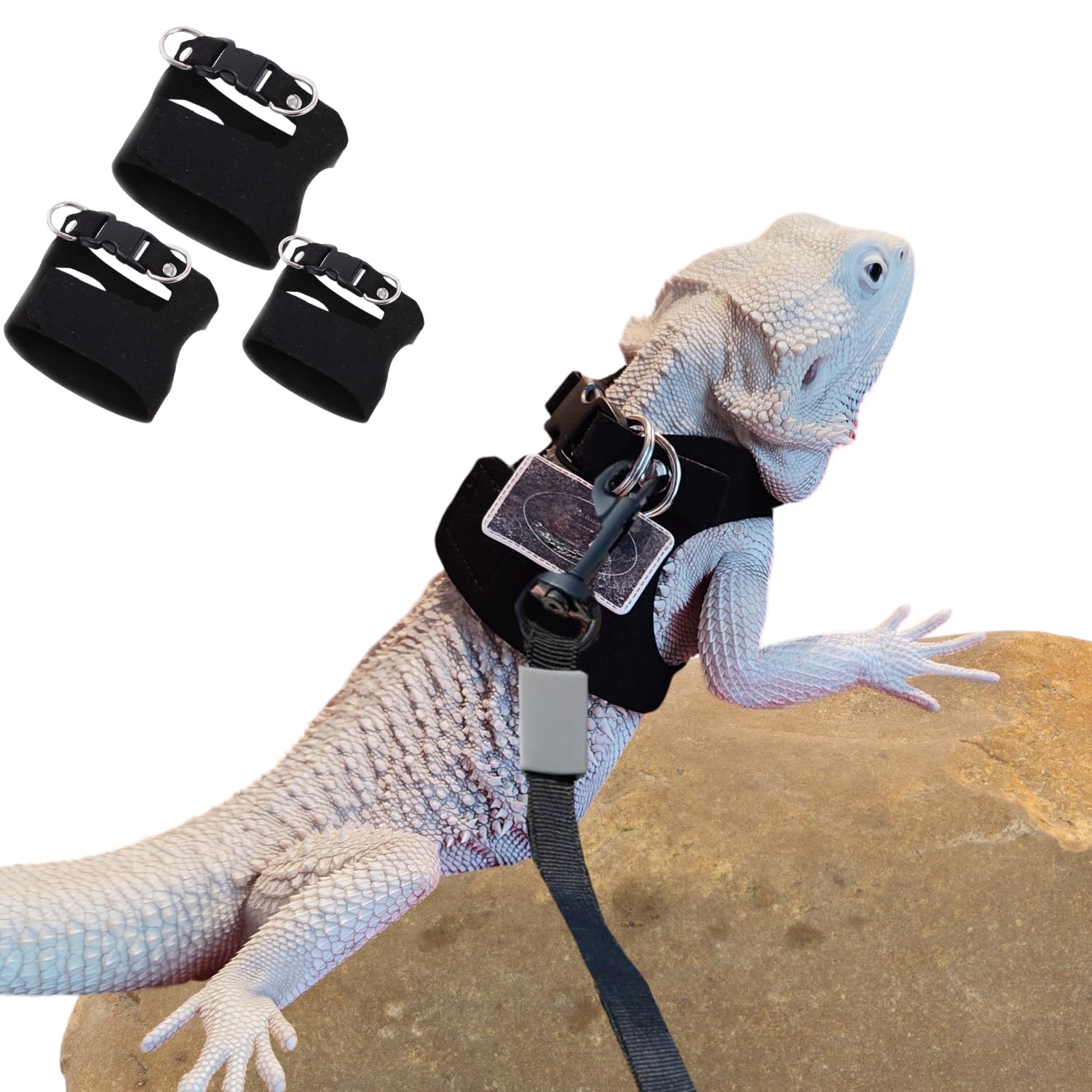 3 Pack Bearded Dragon Harness And Leash Set - Adjustable Soft Leather Lizard Harness With Retractable Leash Small Animal Tractio