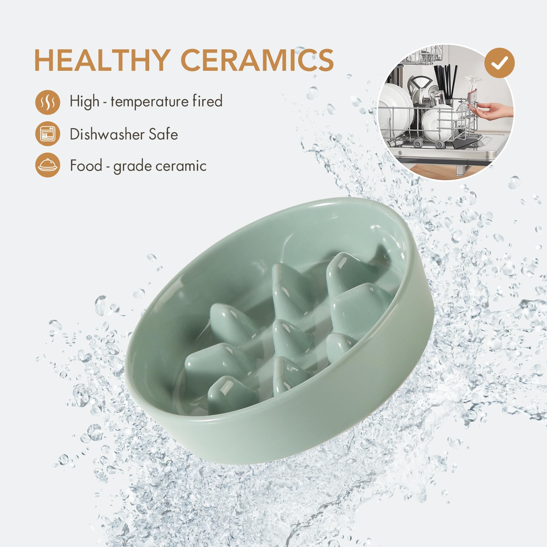 Havniva Ceramic 0.9 Cup Dog Bowl Slow Feeder, 6.1inch Slow Pet Food Dish for Small Dog and Cat, Stop Bloat, Preventing Choking(S