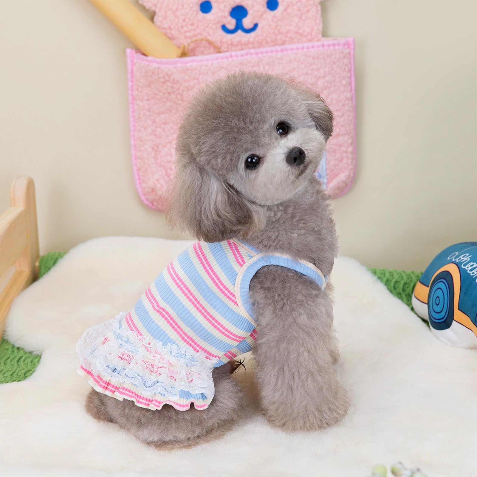Winmany Dog Summer Clothes Puppy Sleeveless Striped Vest T-Shirt Pet Tutu Skirt Cat Dresses Suitable For Small Medium Cat Dog (B
