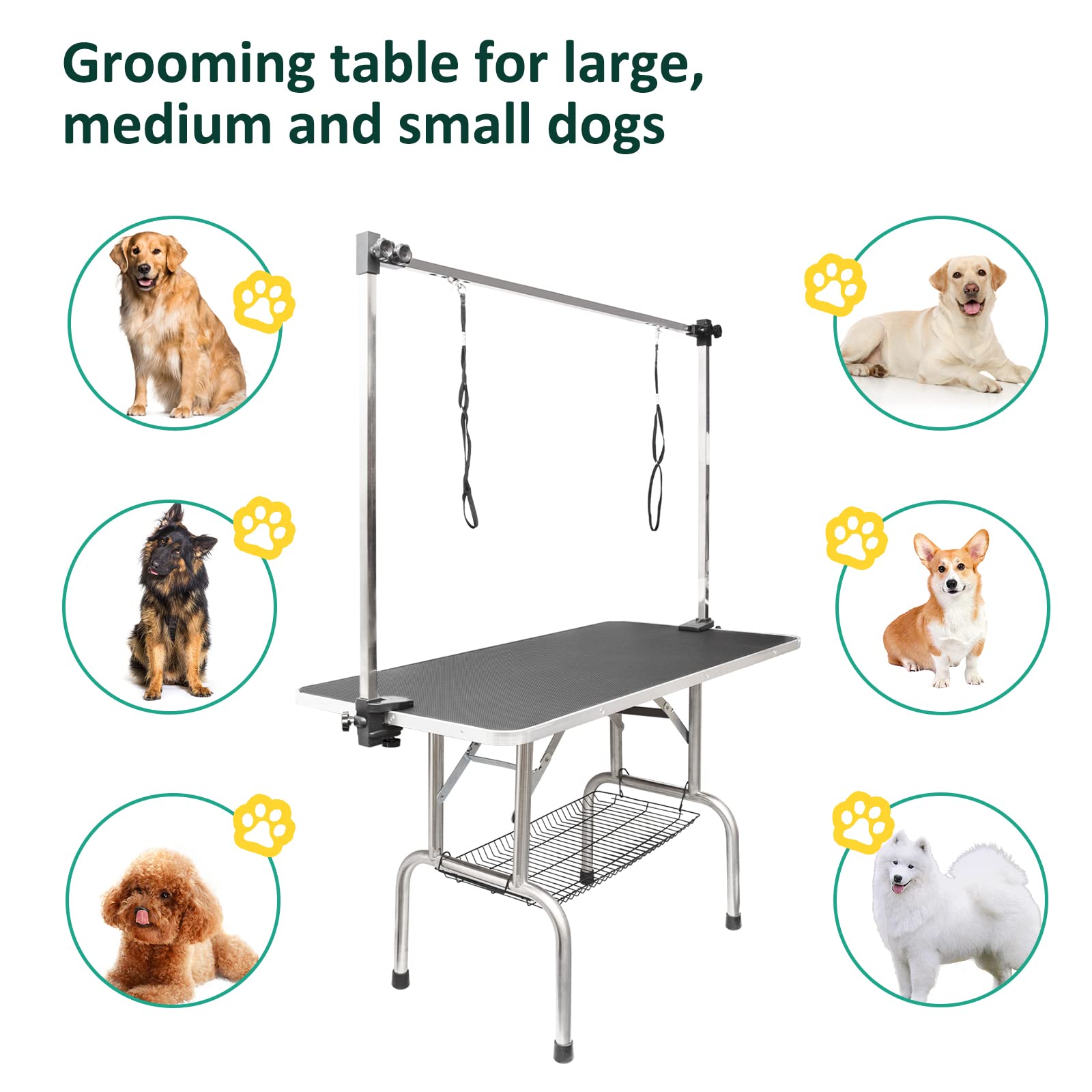 LOVMOR 42 Inch Dog Grooming Table,Adjustable Home Pet Grooming Tables with Arm/Noose/Mesh Tray