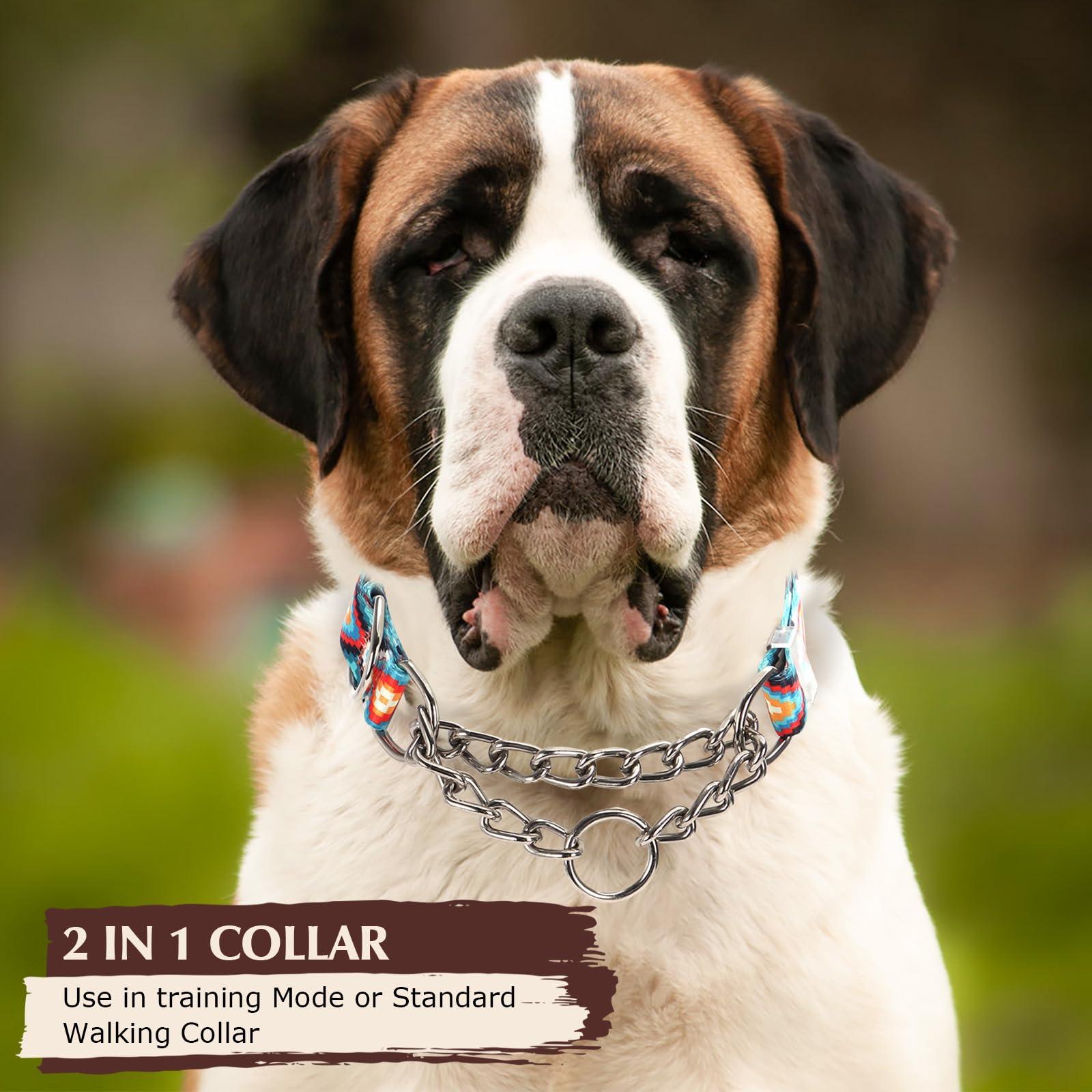 Martingale Collar For Dogs With Steel Chain, No Pull Dog Training Collar With Special Tribal Pattern, Adjustable No Choke Dog Co