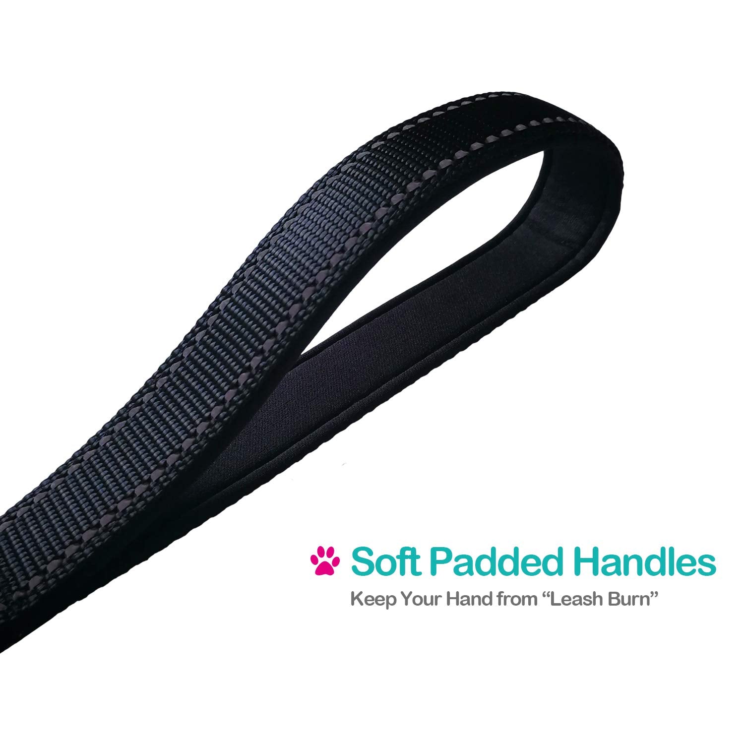 Short Nylon Dog Lead - Heavy Duty Padded Handle - Reflective Black, 12 Inch For Large & Medium Dogs