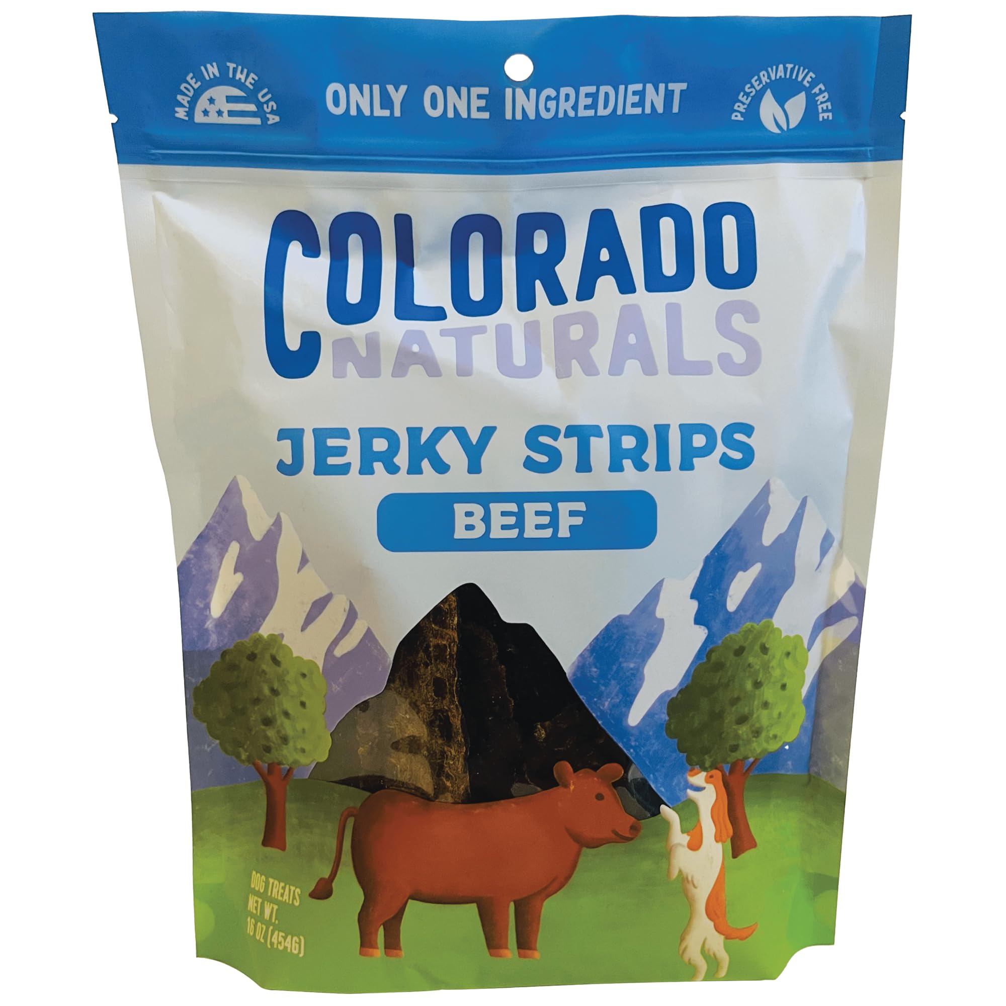 Colorado Naturals Beef Jerky Strips Dog Treats, 16 oz - All-Natural, Made in USA, No Fillers or Preservatives - Great for Muscle