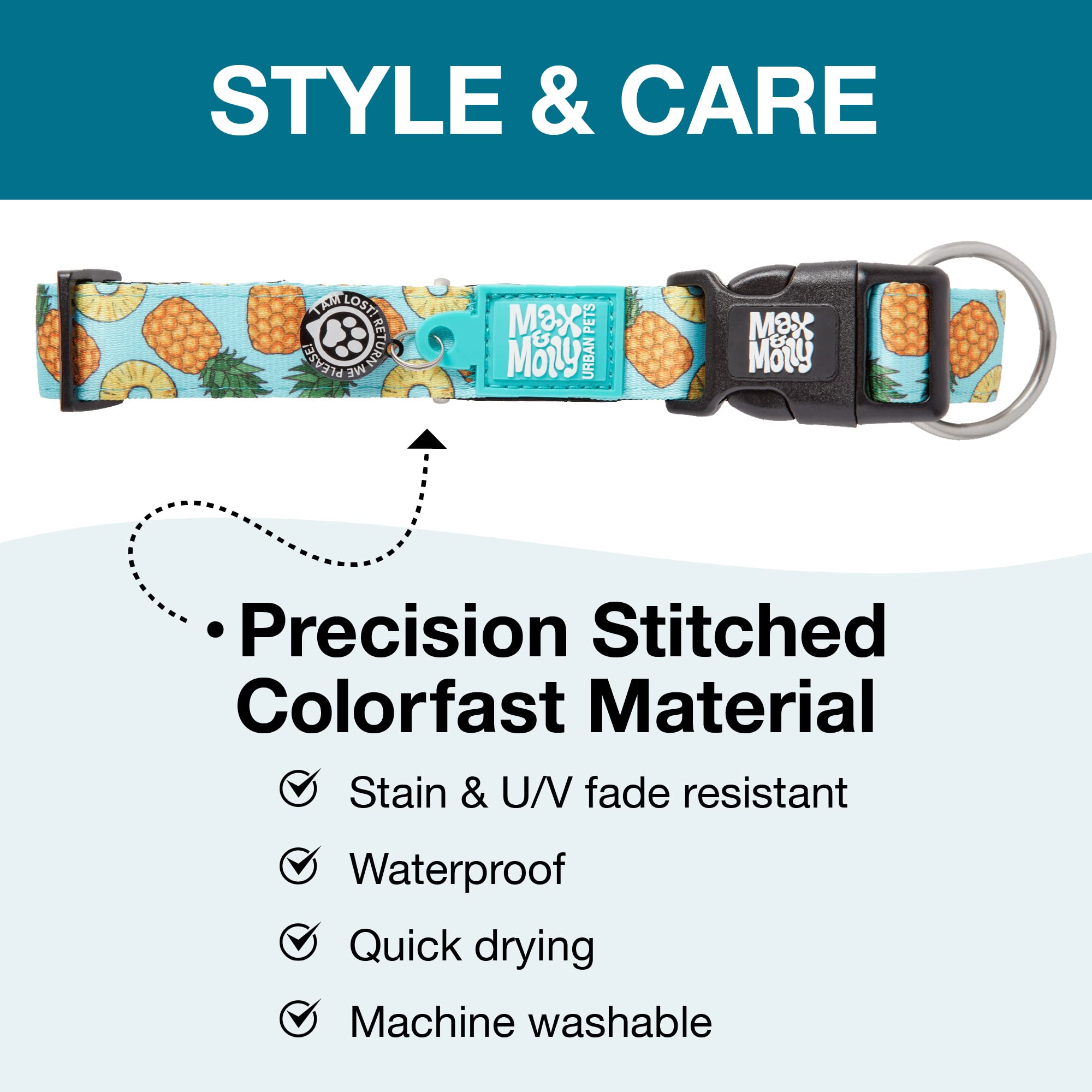 Max & Molly Urban Pets Fashion Smart ID Dog Collar, Anti-Fade, Adjustable Sizing w/Pet Profile Smart ID QR-Tag, Waterproof & Mac