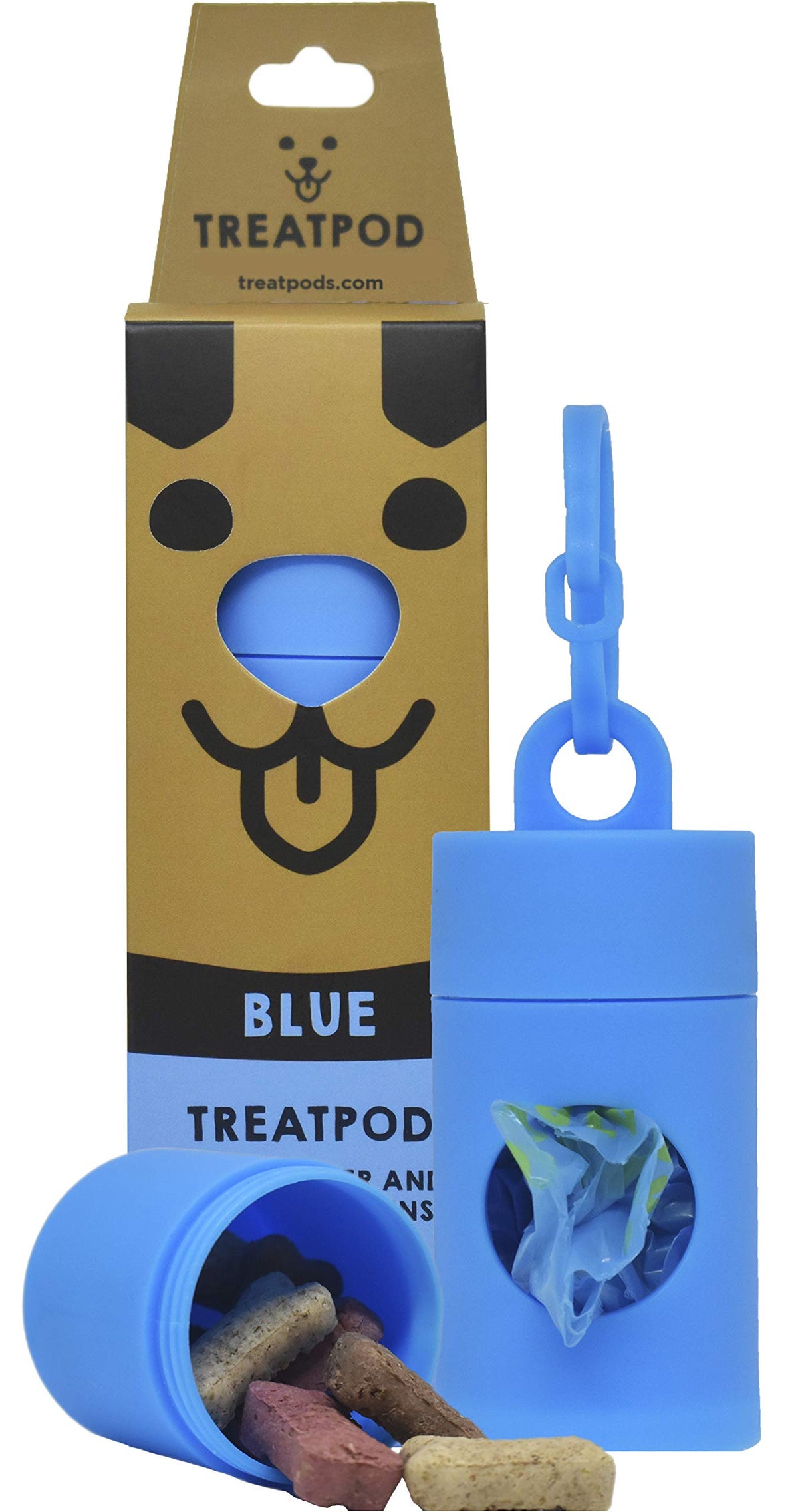 Treatpod Leash Treat Holder And Poop Bag Dispenser (Blue) - 2 In 1 Dog Waste Bag Dispenser And Treat Container, Includes 15 Eco Friendly Extra Strength Bags