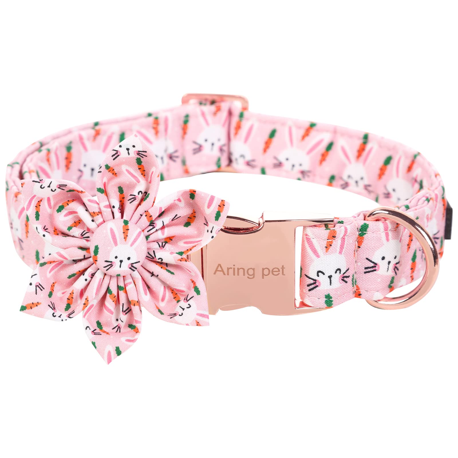 Aring Pet Easter Dog Collar-Cute Rabbit Dog Collar With Flower, Cotton Adjustable Carrots Dog Collars With Metal Buckle For Small Medium Large Dogs