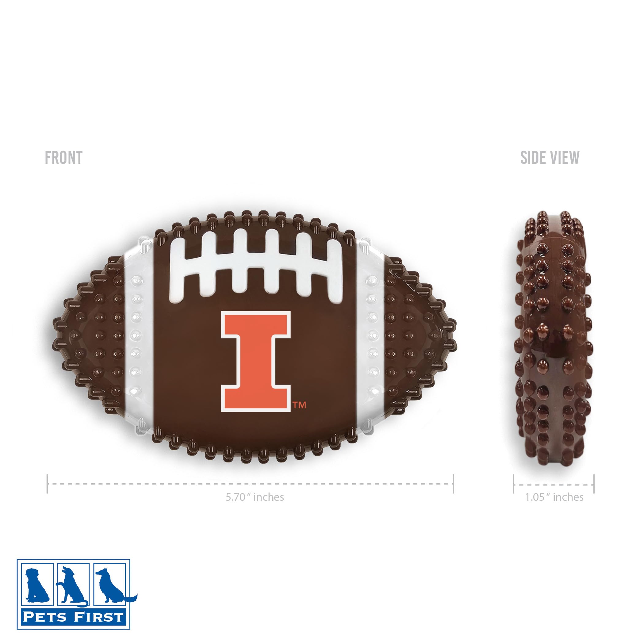 Ncaa Illionois Fighting Illini Mega-Chew Hard Nylon Bacon-Flavored Dog Bone Football Chew Toy. Interactive Tasty & Fun Dog Chew