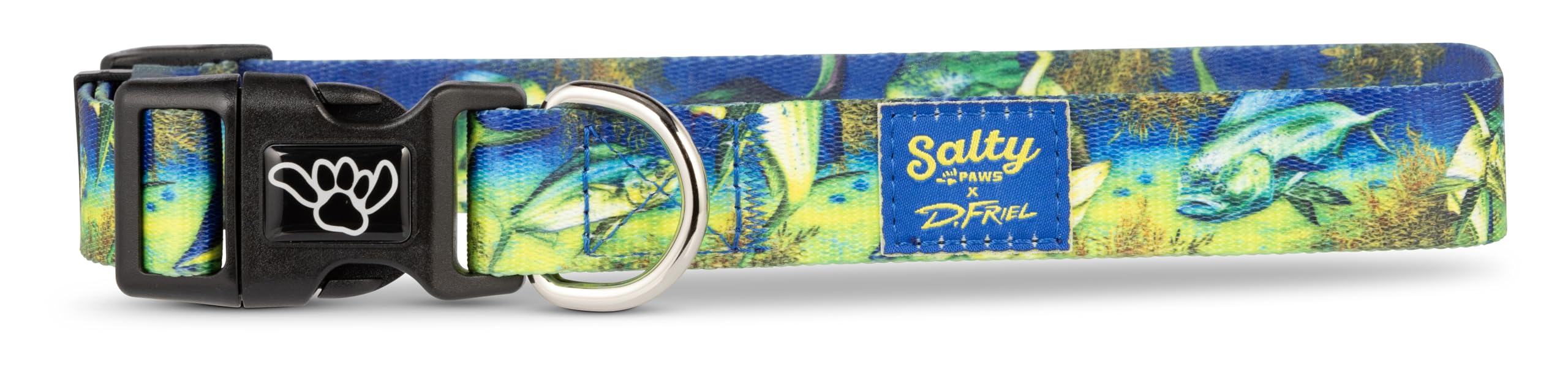Salty Paws Mahi-Mahi D. Friel Fishing, Beach, Boating, Tropical Dog Collar (Medium Collar Adj. 14-20 For Dogs 25-50 Lbs, Mahi-