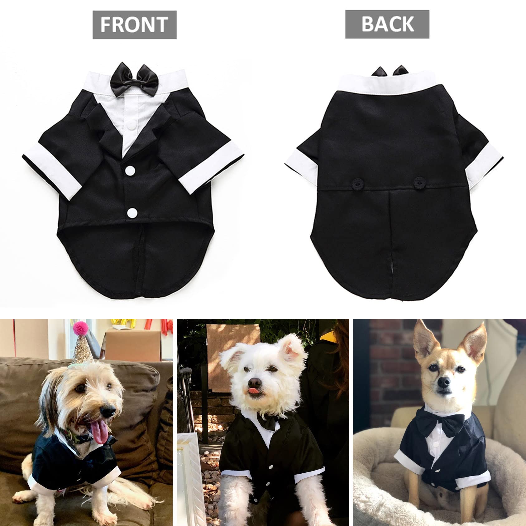 Dog Shirt Puppy Clothes, Pet Wedding Suit Formal Tuxedo With Black Bow Tie, Dog Outfit For Small Medium Dogs Cats, Dog Weding Attire Dress Up Cosplay Prince Costume Gentleman Apparel (Small, Black)