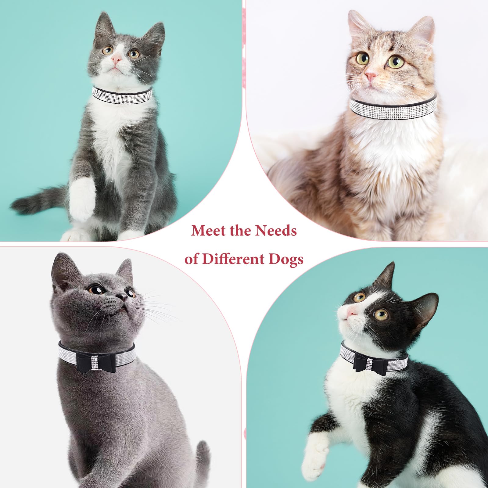 Black Bling Dog Collars For Small Dogs, 2-Pack Rhinestone Dog Collar Soft Suede Glitter Diamond Jewelry Crystal Girl Puppy Colla