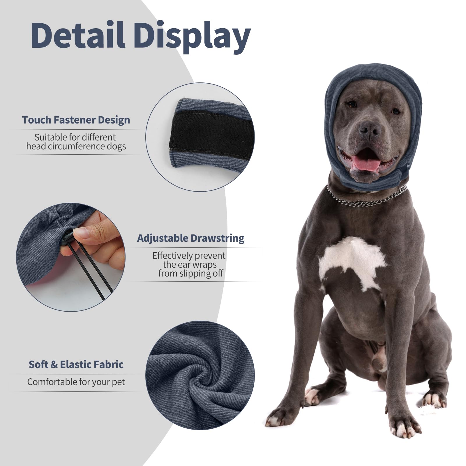Nanaki Dog Calming Hoodie No Shake Ear Wraps For Dogs, Adjustable Head Protection Cover Doggy Muffs Head Warp, Pet Hematoma Ear