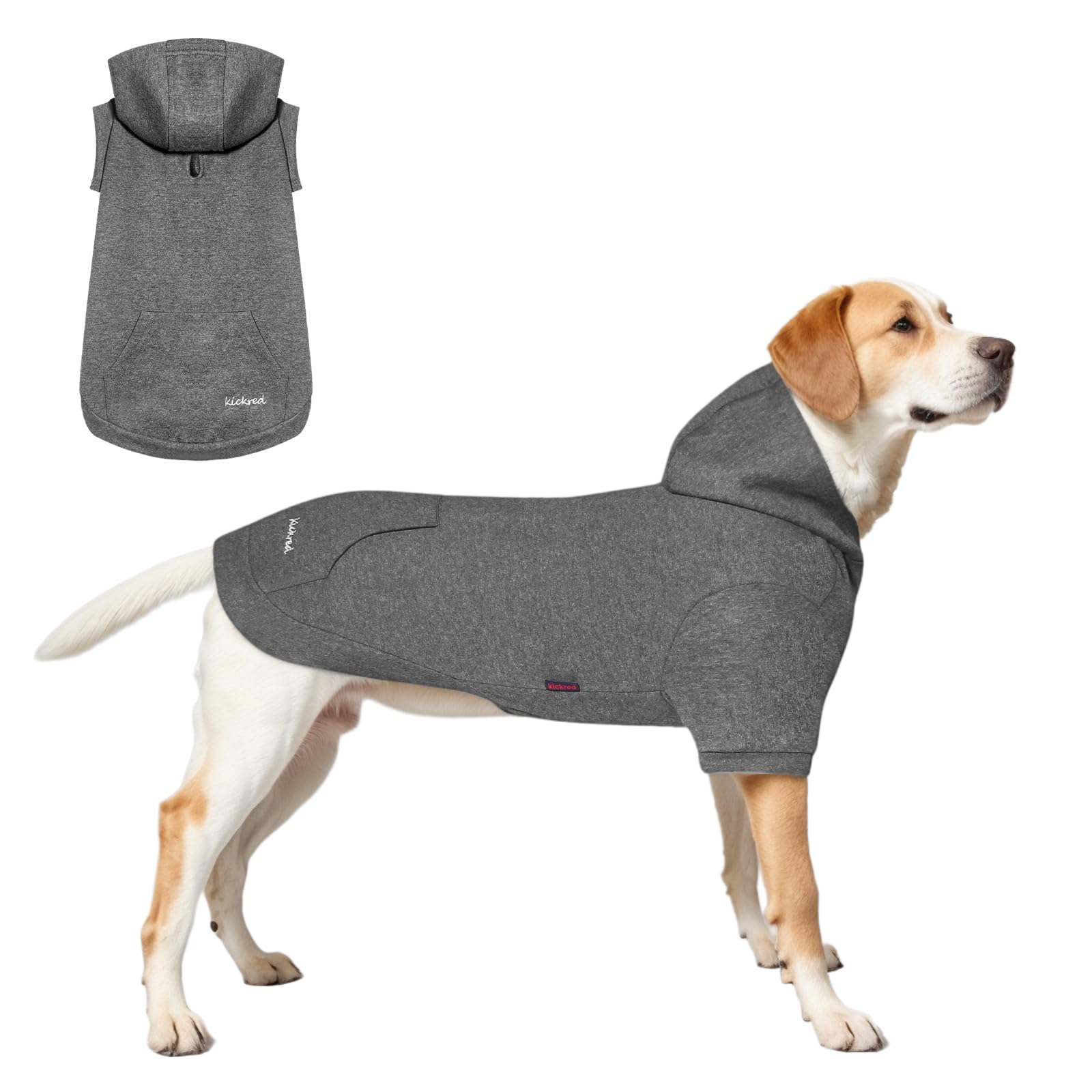 Kickred Basic Dog Hoodie Sweatshirts, Pet Clothes Hoodies Sweater With Hat And Leash Hole, Soft Cotton Outfit Coat For Large Medium Small Dogs, L