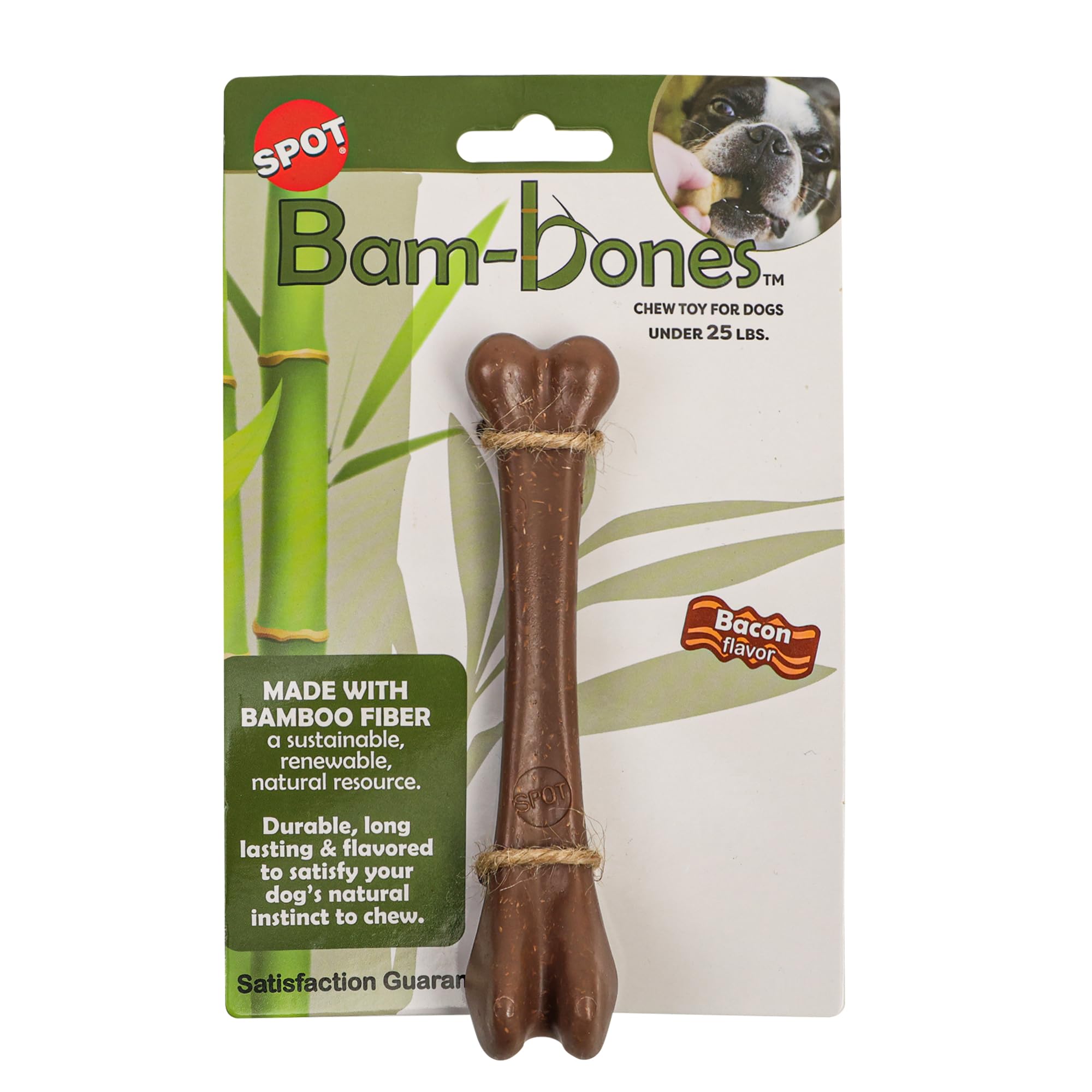 Spot Bam-Bones Bone - Made With Strong Bamboo Fiber, Durable Long Lasting Dog Chew For Light To Moderate Chewers, Great Toy For Adult Dogs & Teething Puppies Under 25Lbs, 5.75In, Bacon Flavor
