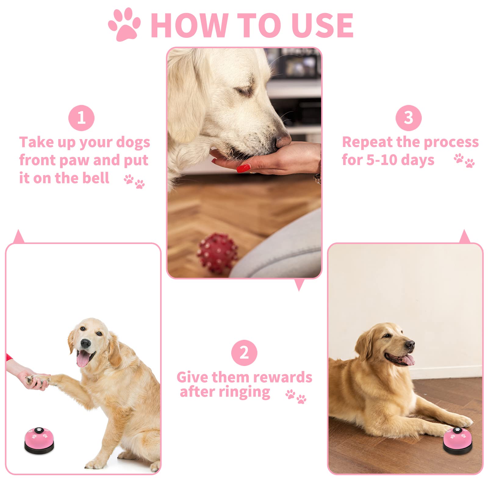 Jimejv 2 Pack Dog Doorbells, Pet Training Bells For Go Outside Potty Training And Communication Device Large Loud Dog Bell Cat Puppy Interactive Toys Adjustable Strap Door Bell (Pink)