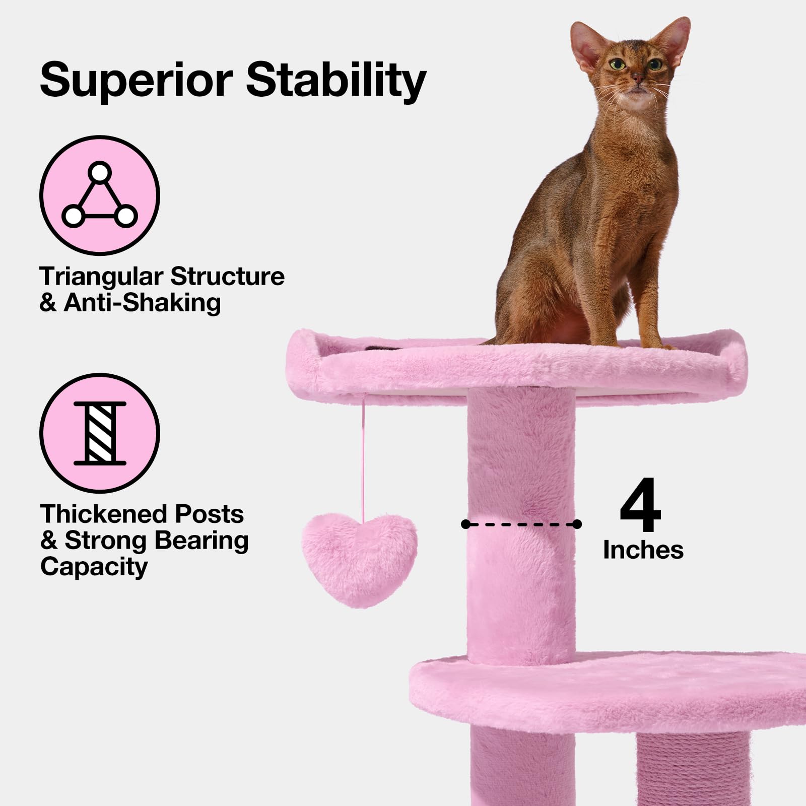 Vetreska 40 Inches Cat Tree For Indoor Cats, Multi Level Cat Tower With Cat Scratching Post, Cute Cat Climbing Tree With Danglin
