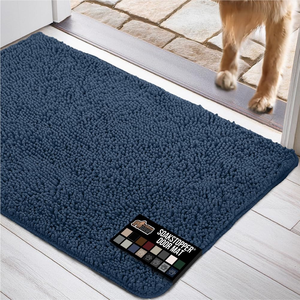 GORILLA GRIP Dog Doormat, Absorbent Doormats for Muddy Dogs Paws, 60x36 Machine Washable Soakstopper Rugs, Cleaner Floors, US De