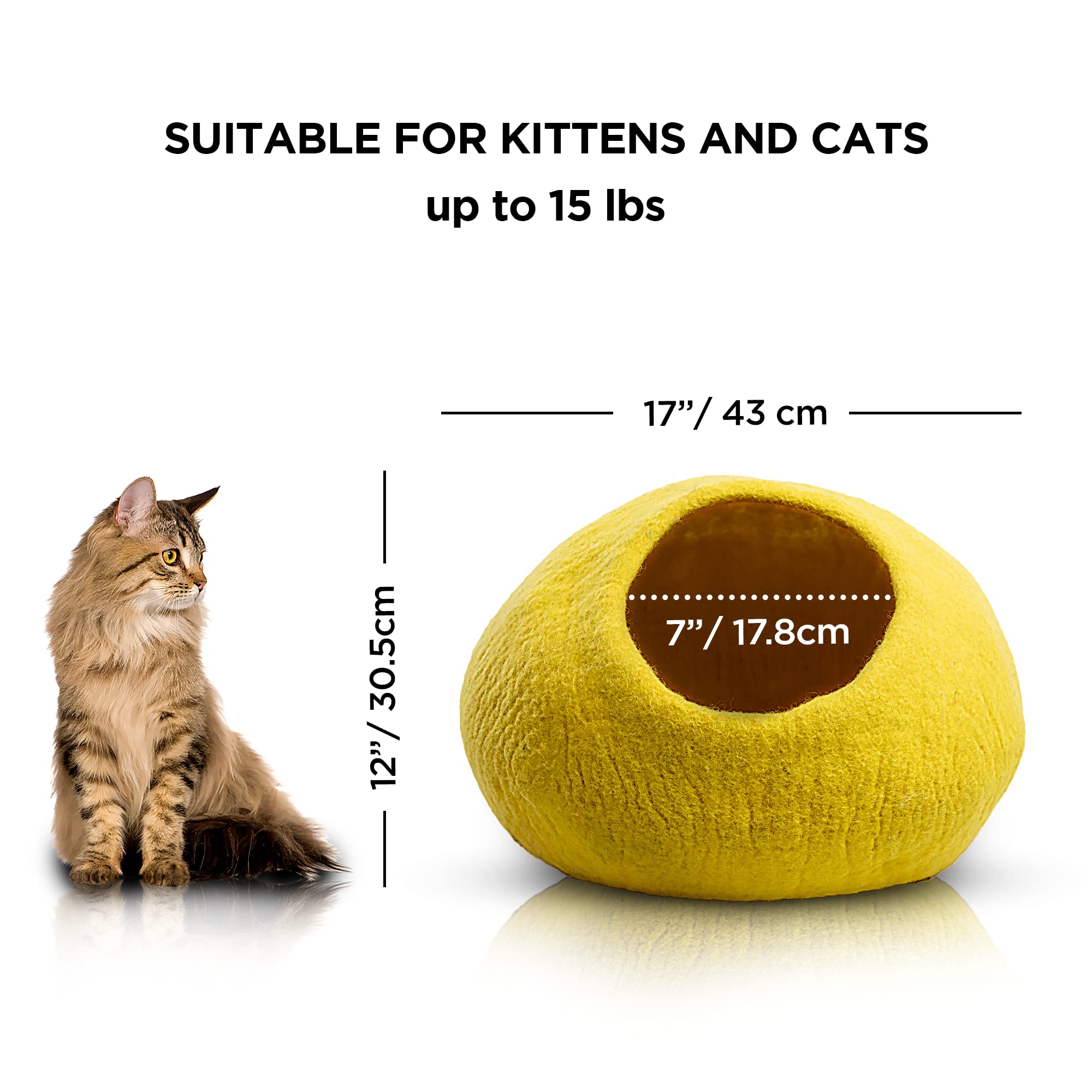 Woolygon Premium Wool Cat Cave Bed - Felt Cat Cave Handmade From 100% Merino Wool, Pet Friendly Felt Cat Bed For Indoor Cats And