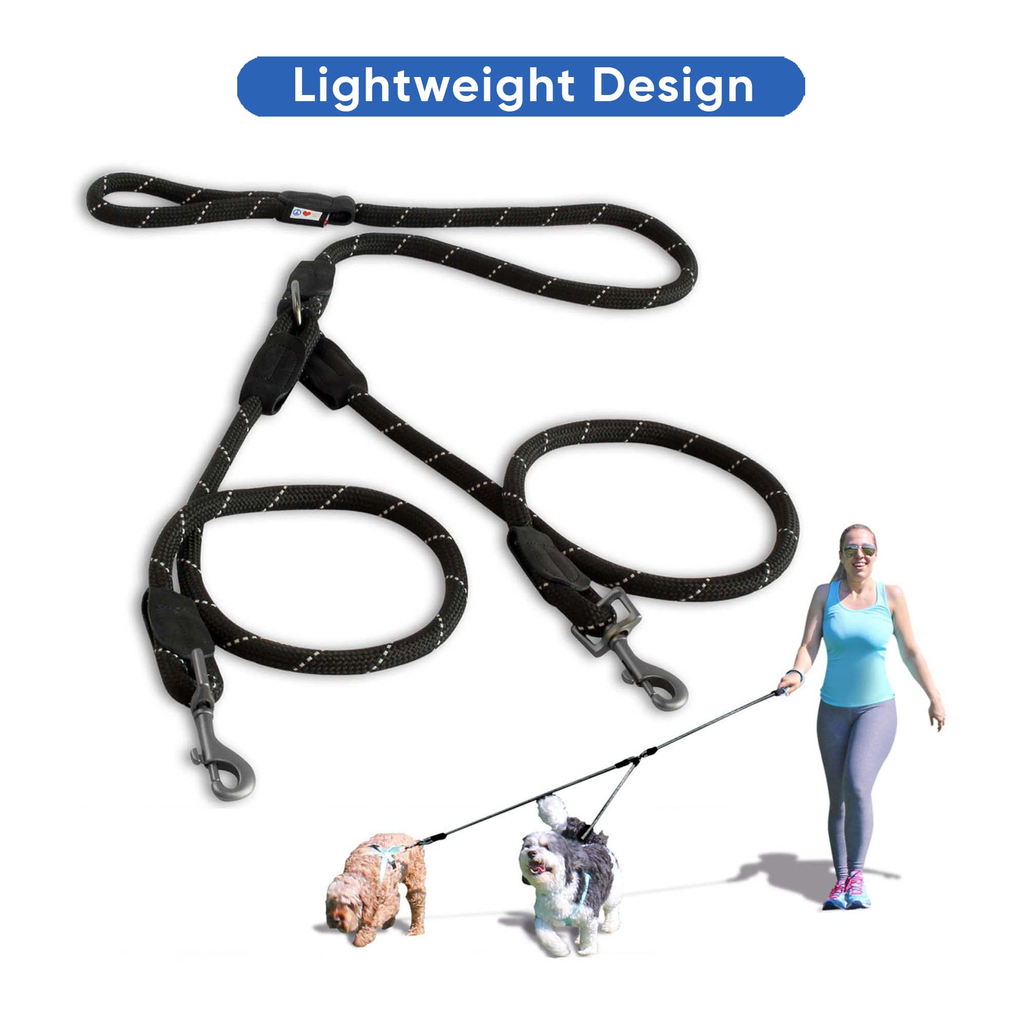Pawtitas Double Leash For Two Dogs Great For Walking & Training Comfortable Shock Absorbing Reflective Pet Rope Leash For 2 Dogs
