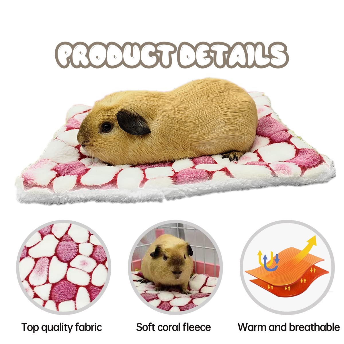 Eaedmy 4 Pieces Guinea Pig Bunny Comfortable Bed Mats Pads, Rabbit Warm Soft Bed, Hamster Bedding Pad Mats For Small Animals Chi