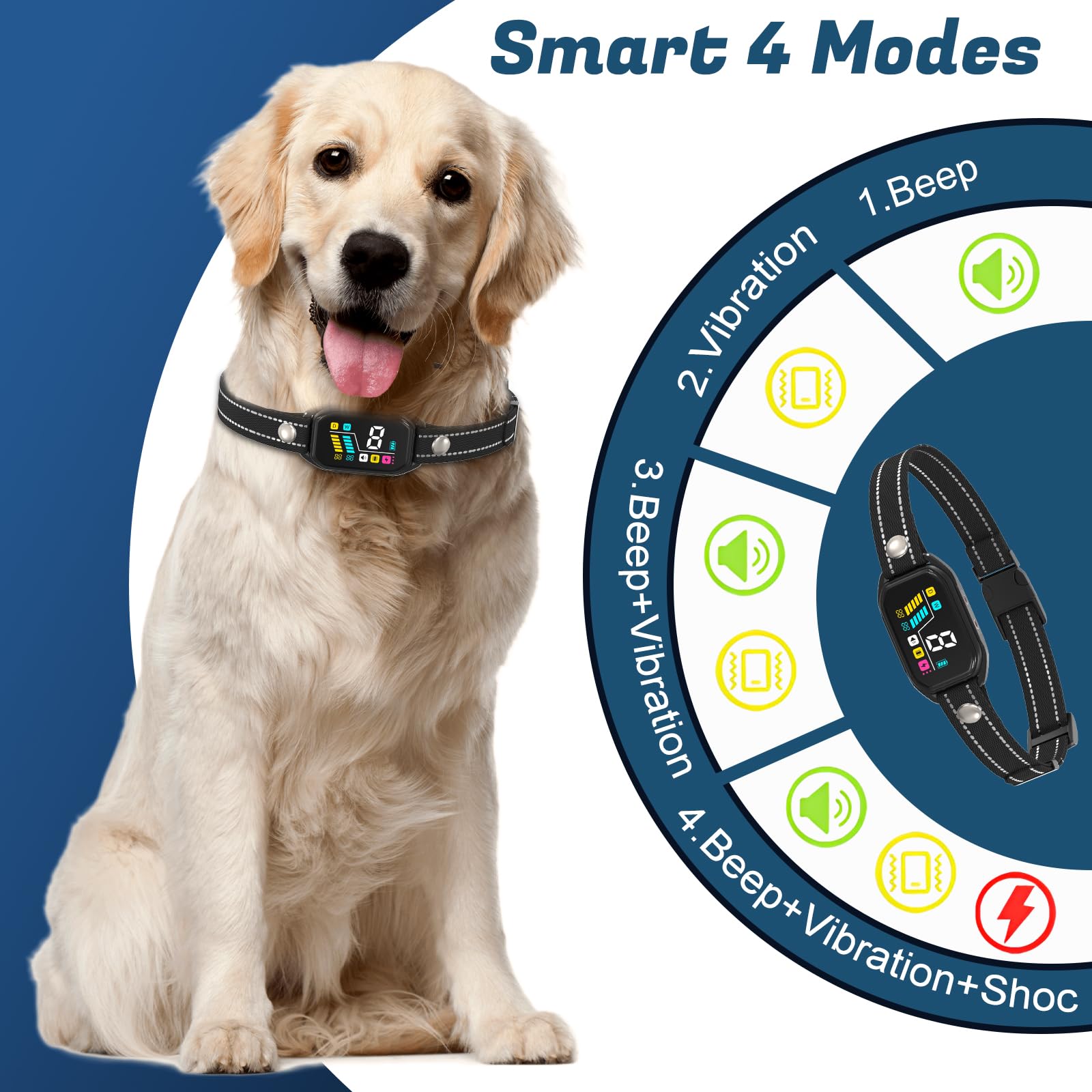 Dog Bark Collar For Large Medium Small Dogs 8-150Lbs, Rechargeable Smart Bark Collar, Auto Barking Anti Bark Training Collar Wit