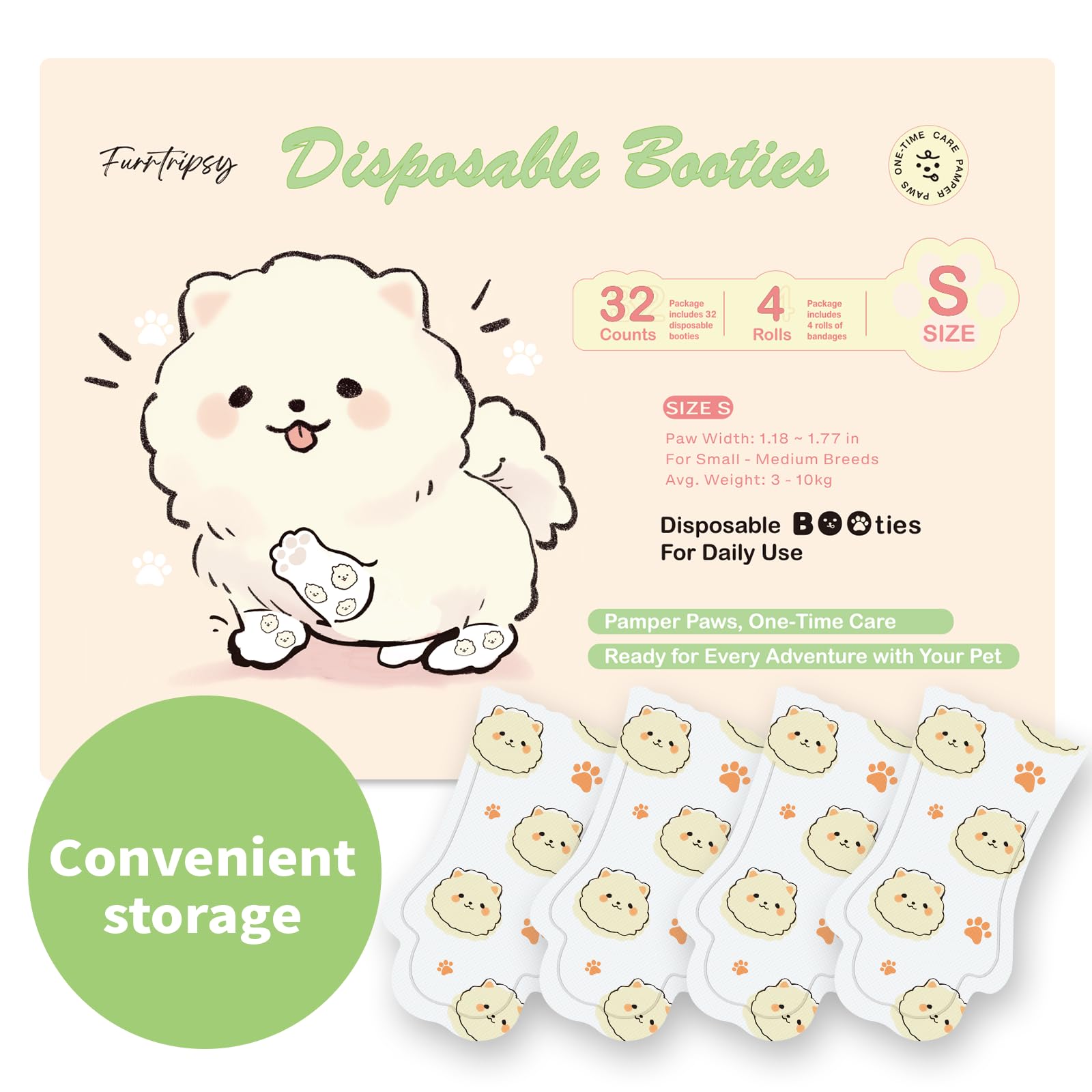 Furrtripsy Disposable Dog Booties For Dog Cats,32Pcs Pet Booties Waterproof And Breathable With Adjustable Bandage,Paw Socks Pro