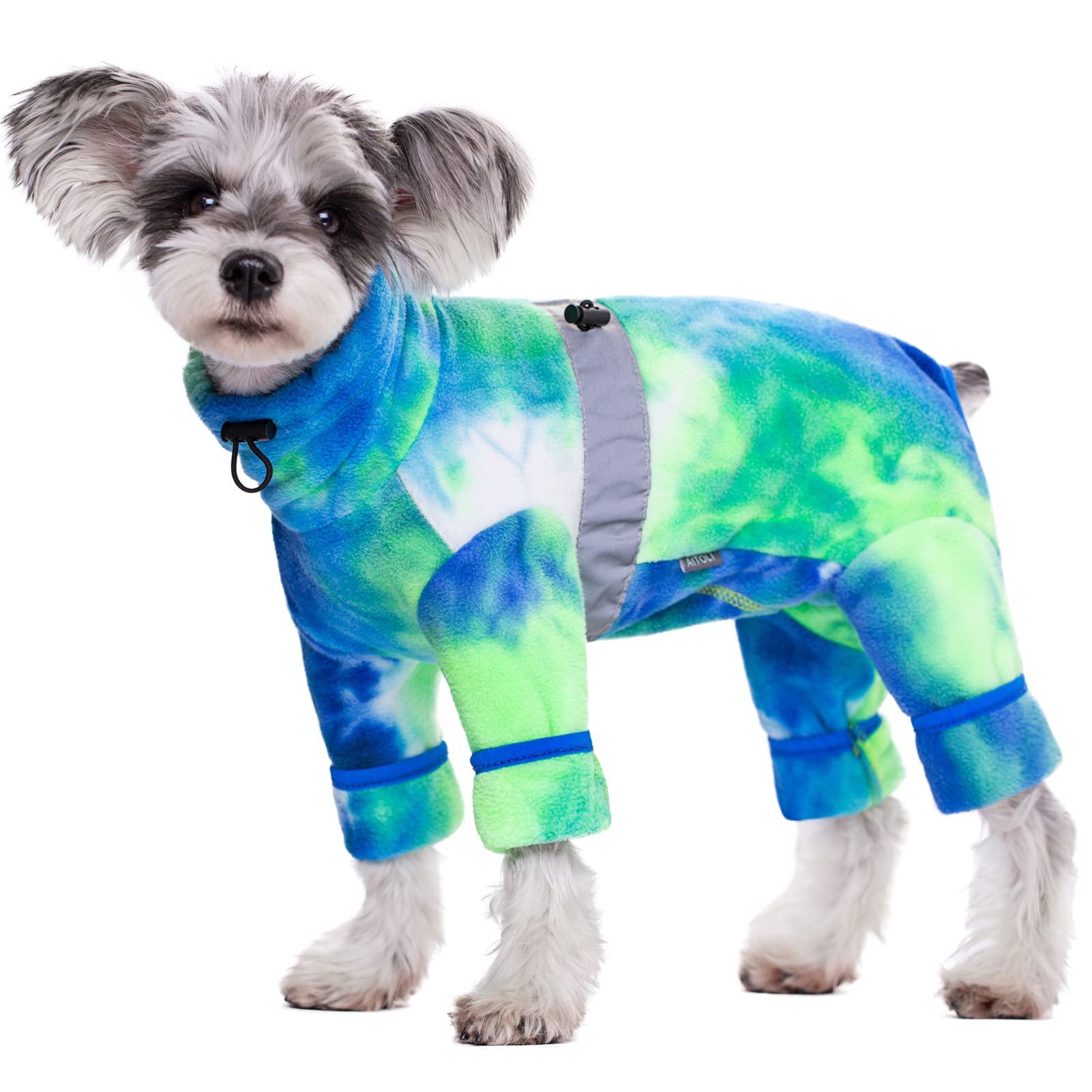 Aitoli Dog Coat, Tie Dye - Blue Polar Fleece Jumpsuit For Small Medium Dogs, Winter Jacket, Reflective Onesies, Full Body Vest,