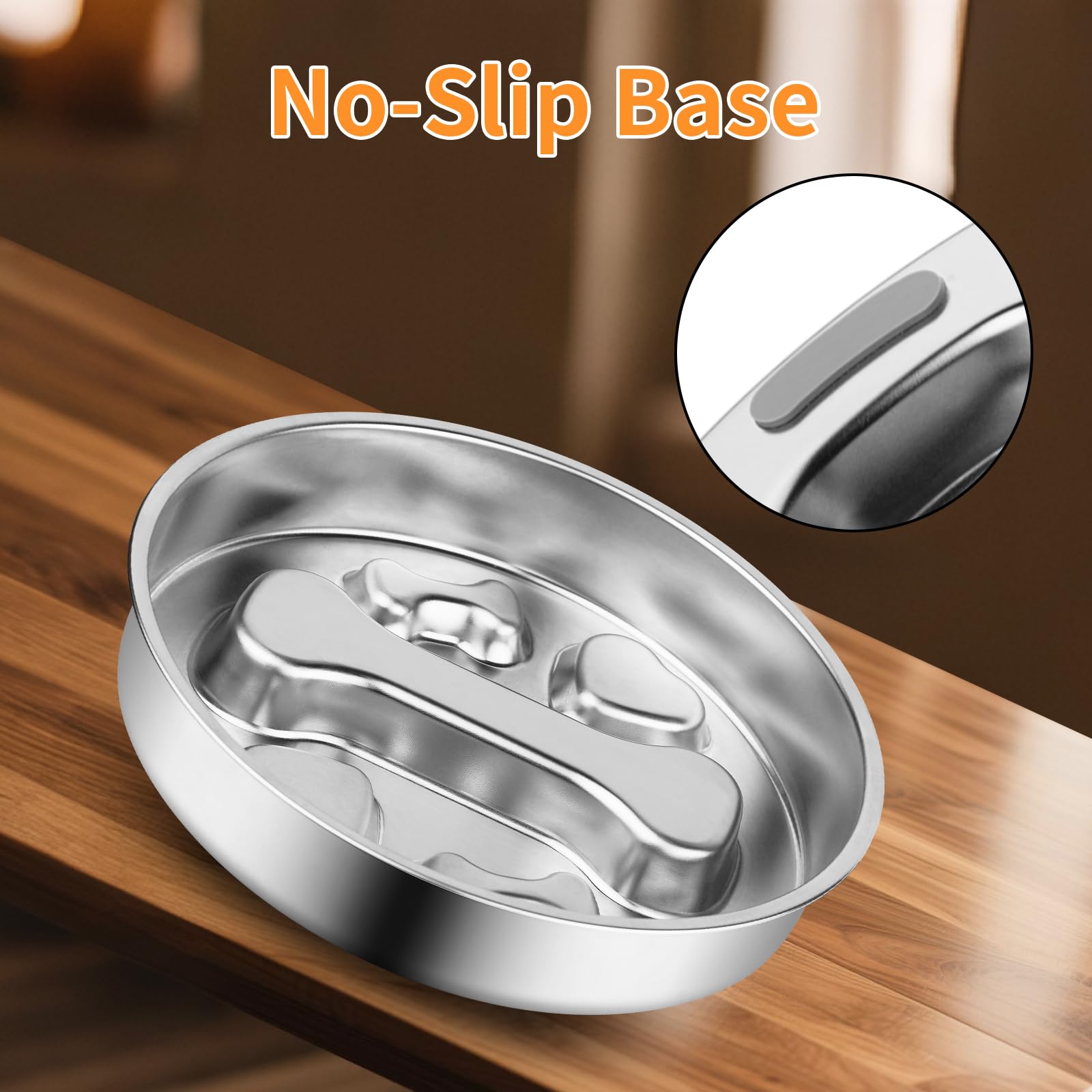 Novery Slow Feeder Dog Bowl - 2 Cups Stainless Steel Dog Slow Feeder Food Bowl, Metal Non-Slip Lick Plate,Puppy or Cat Food Hold