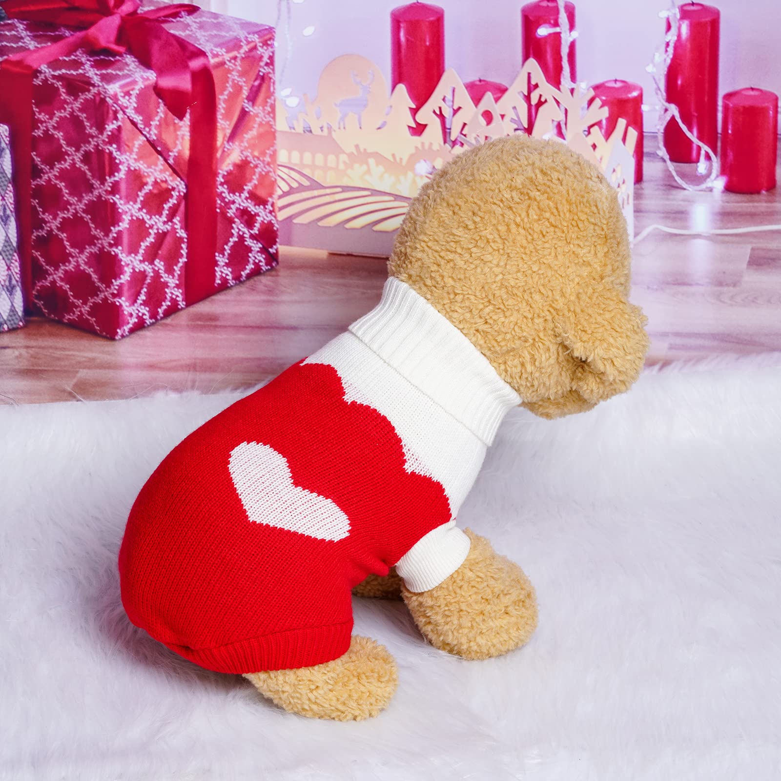 Topbuti Pet Dog Knitted Sweaters Knitwear Turtleneck Pajamas Soft Winter Warm Puppy Valentine Clothing Christmas Clothes Heart Doggie Apparel For Cats Dogs (M)