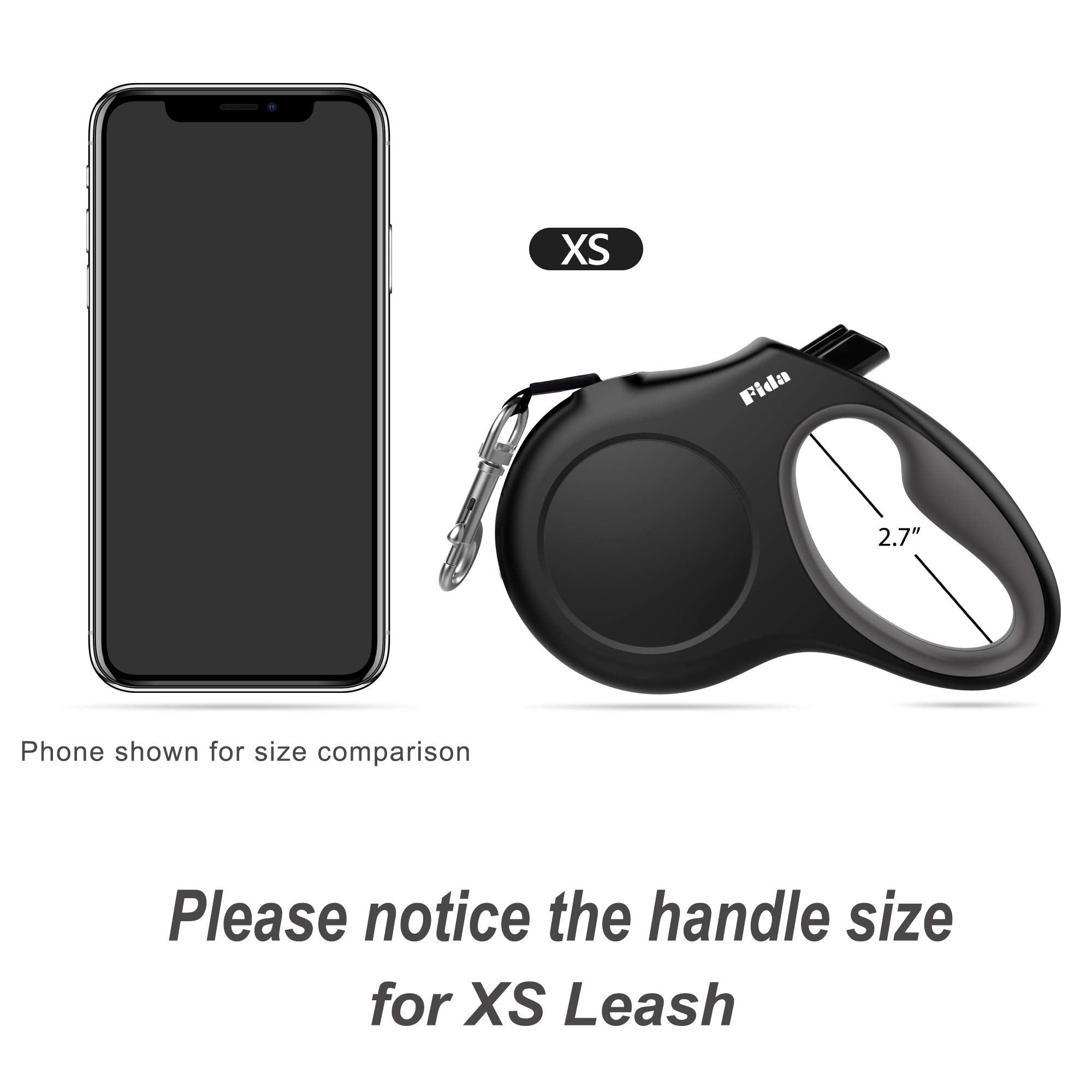 Fida Retractable Dog Leash With Dispenser And Poop Bags, 10 Ft Pet Walking Leash For X-Small Dog Or Cat Up To 18 Lbs, Anti-Slip Handle, Tangle Free, Reflective Nylon Tape (Xs, Black)